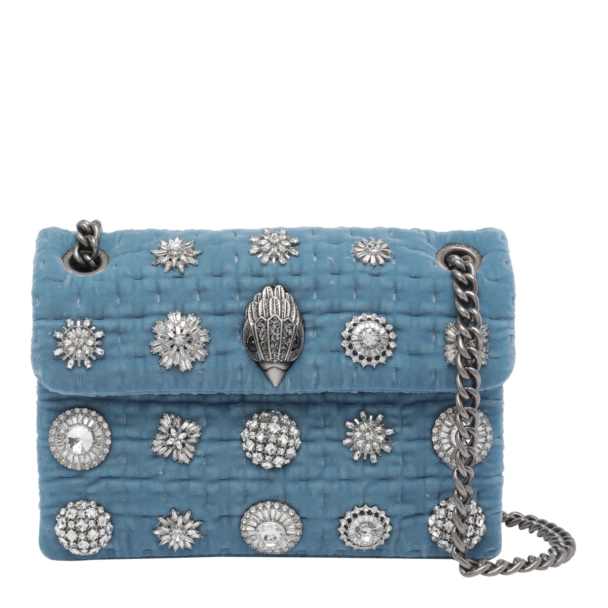 Kurt Geiger Mini Velvet Kensington Bag In Blue