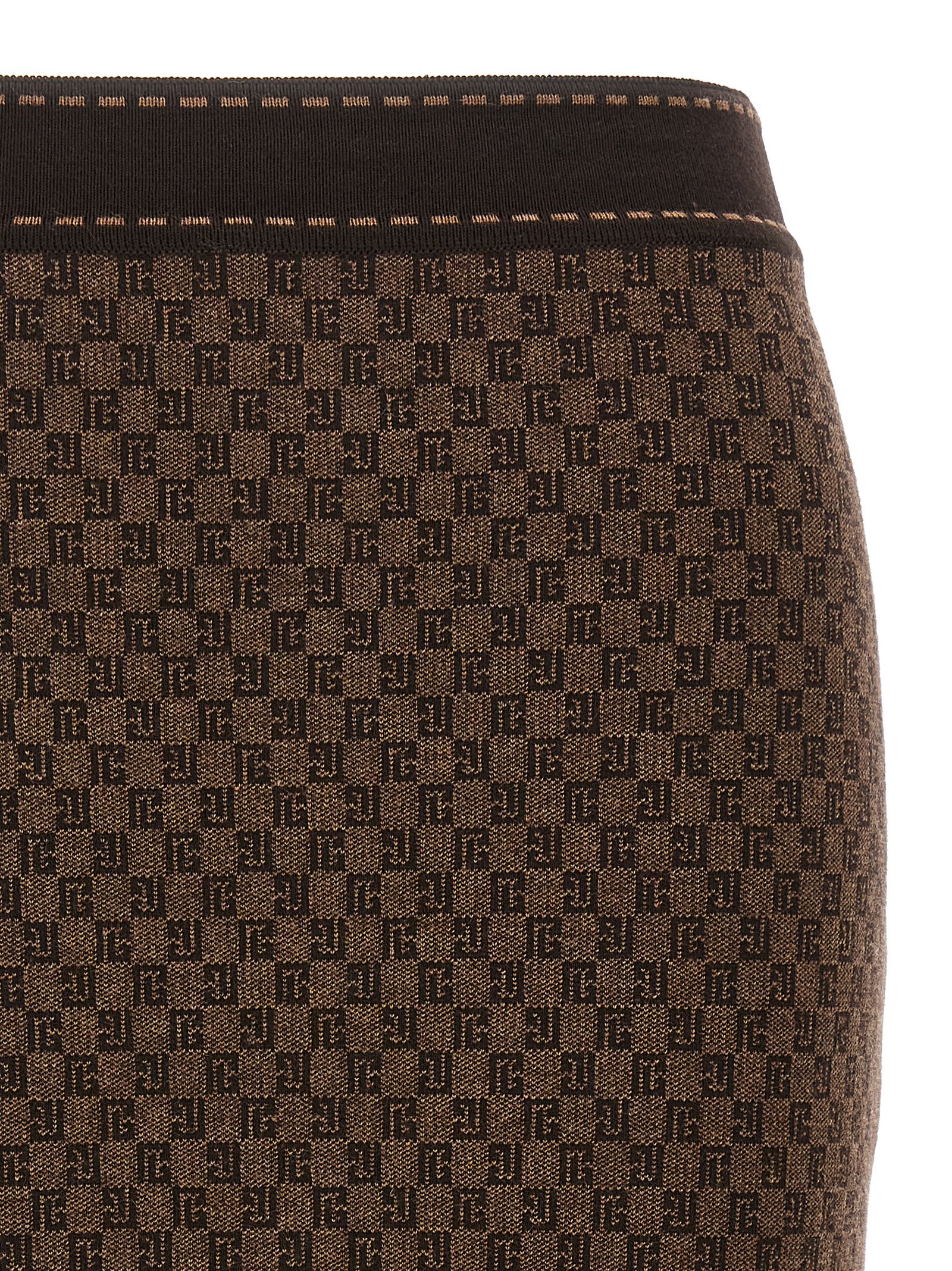 Balmain Brown Mini Monogram Midi Skirt In Wfp Marron Marron Fonce