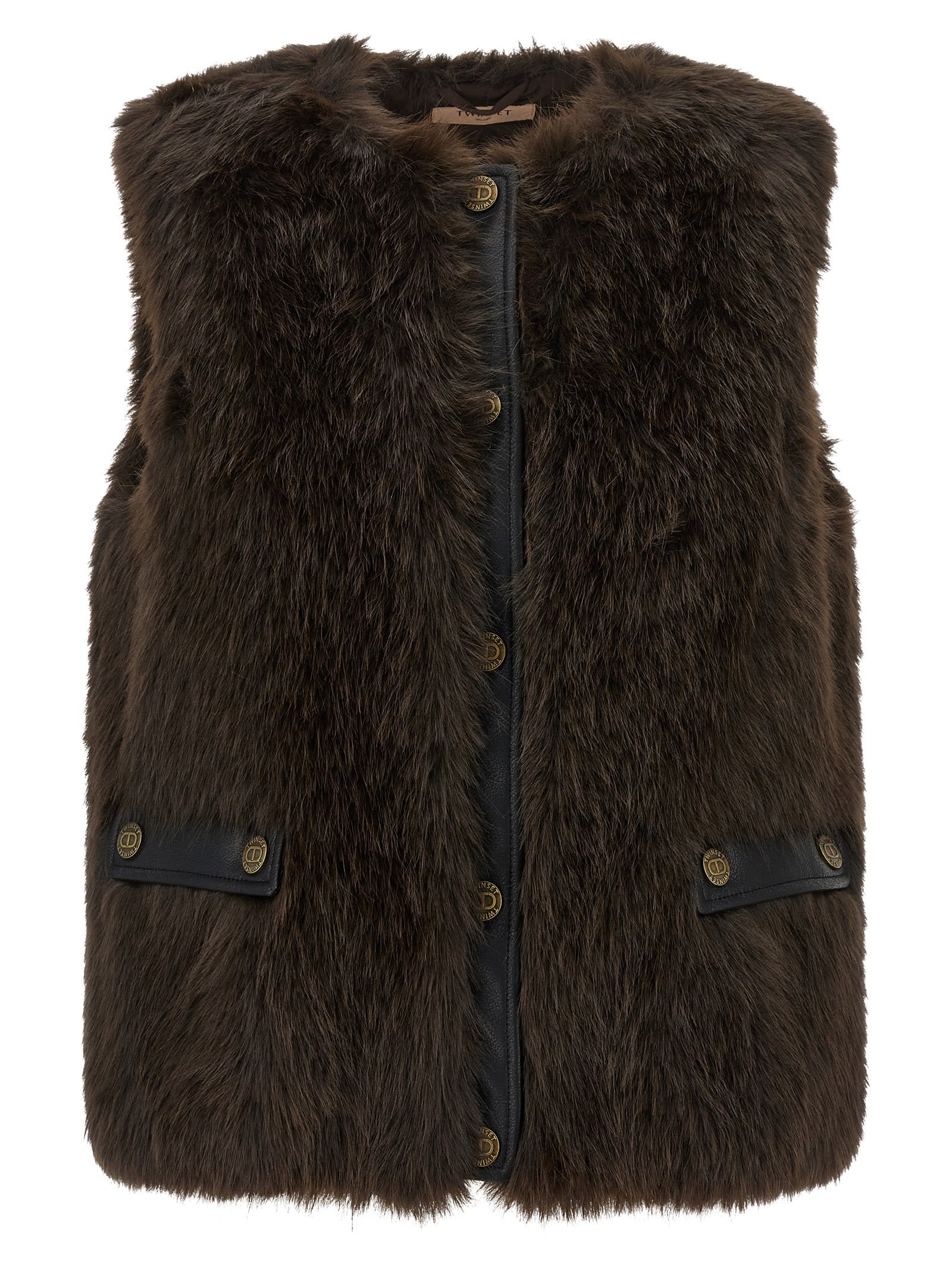 Twinset Twin-set Faux Fur Vest With Leather Back In Green