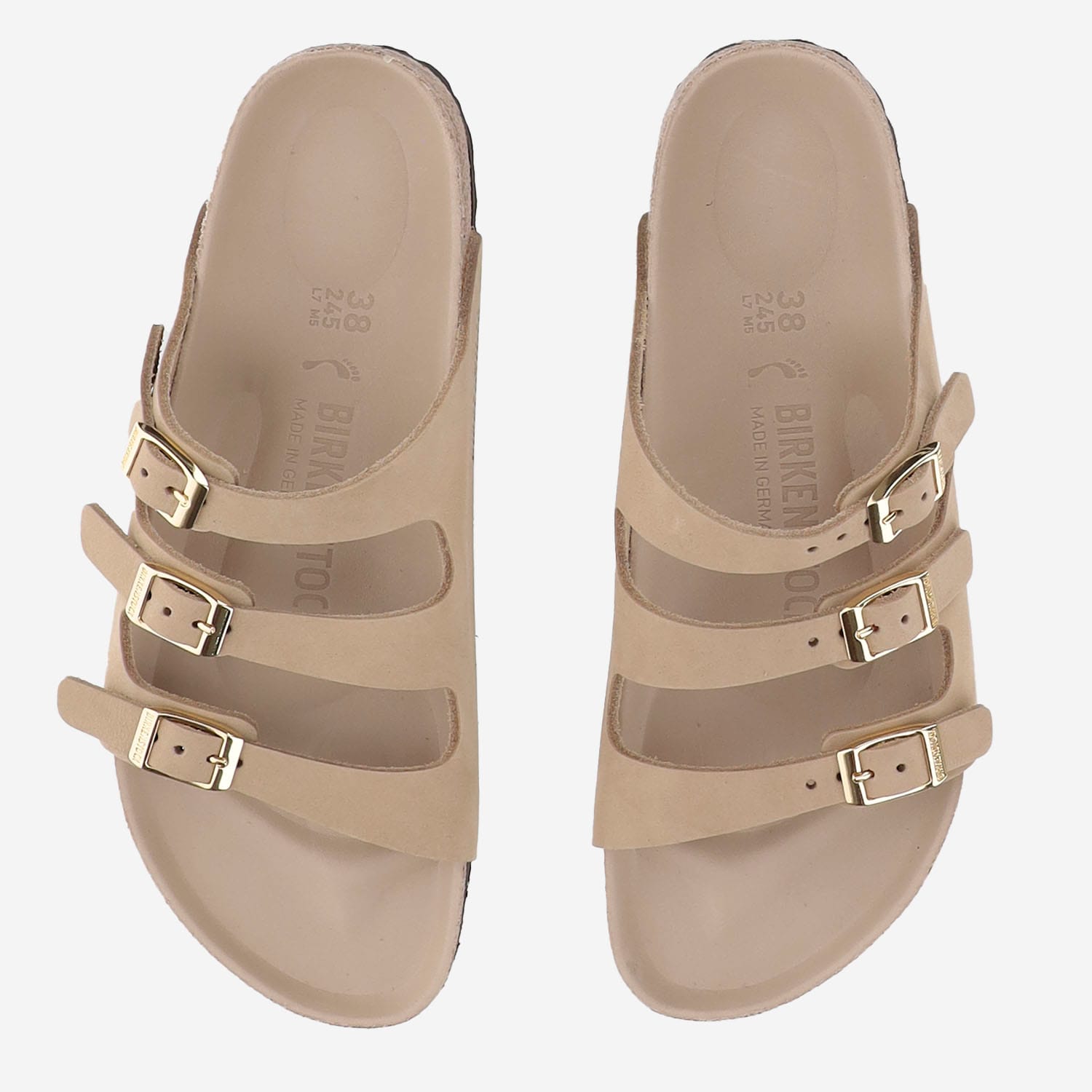 Birkenstock Beige Leather Florida Slippers In Pink
