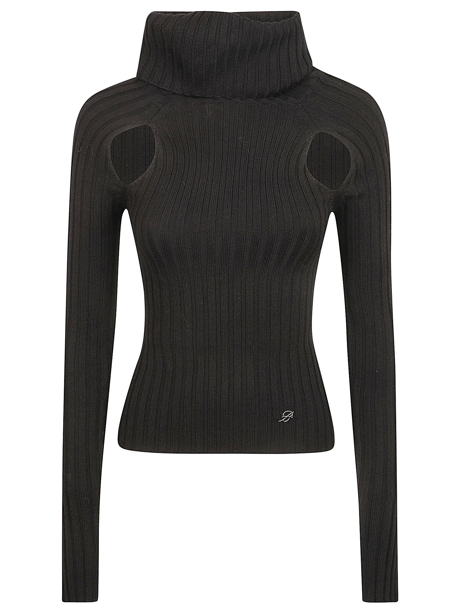 Shop Blumarine Keyhole Detail High-neck Sweater In Black