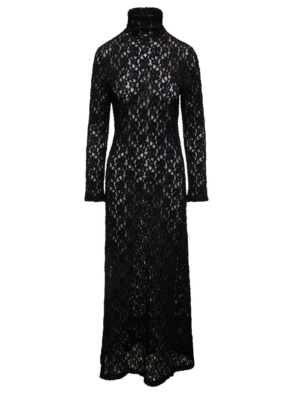 CHLOÉ LONG BLACK DRESS WITH HIGH-NECK IN LACE WOMAN