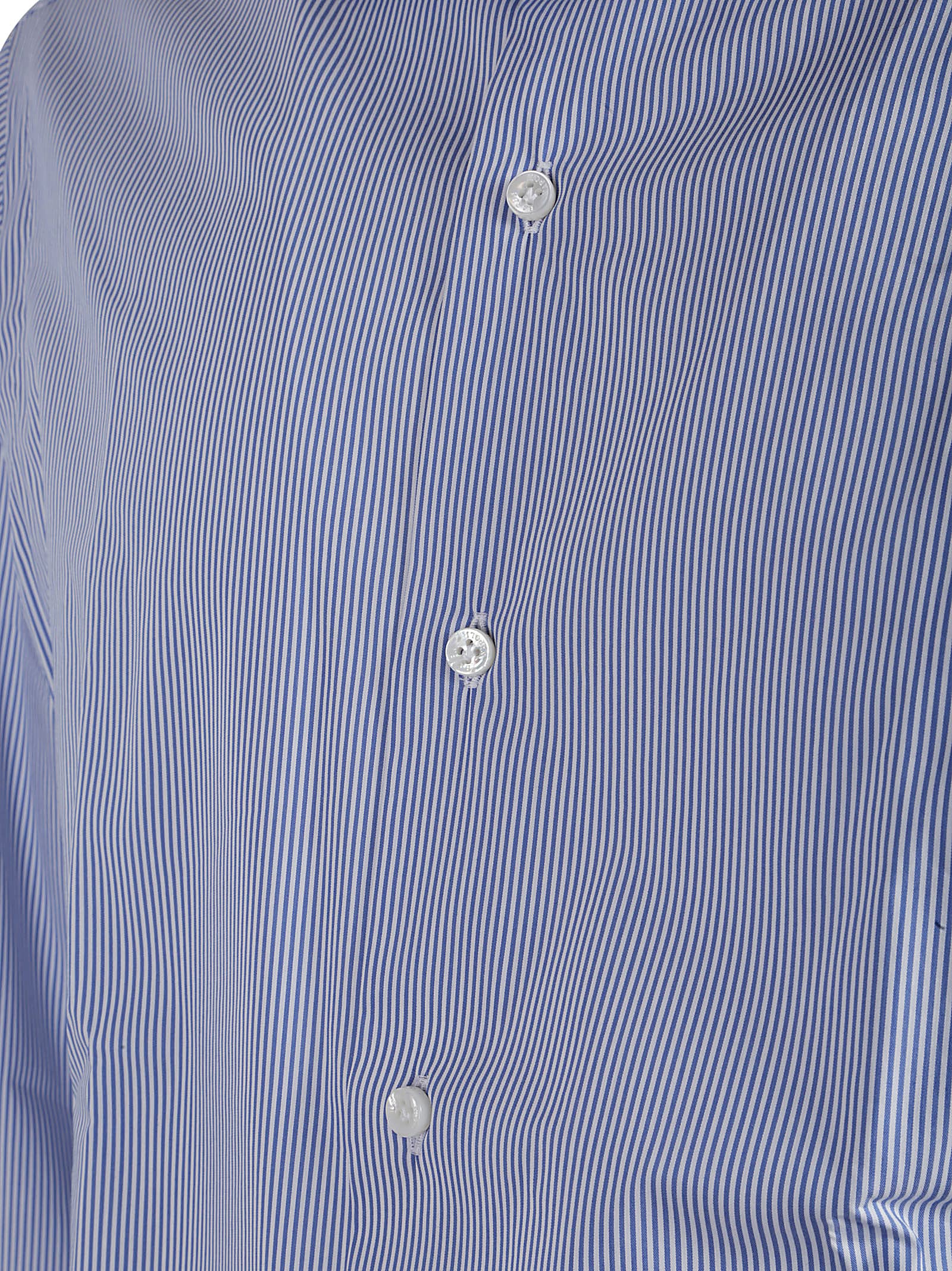 Barba Napoli Micro-pattern Cotton Shirt In Bianco/blu
