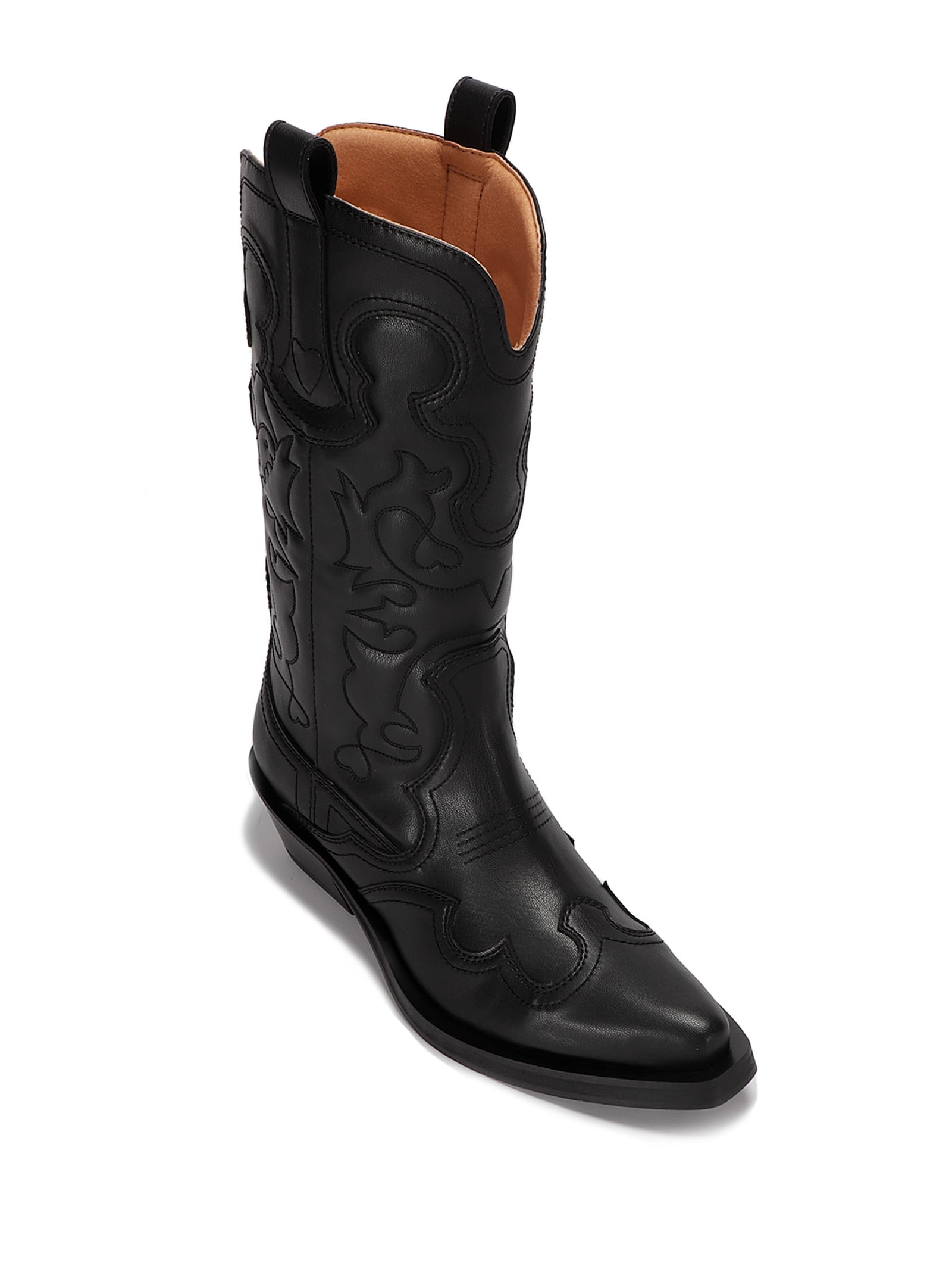 Shop Ganni Mid Shaft Embroidered Western Boot In Black/black