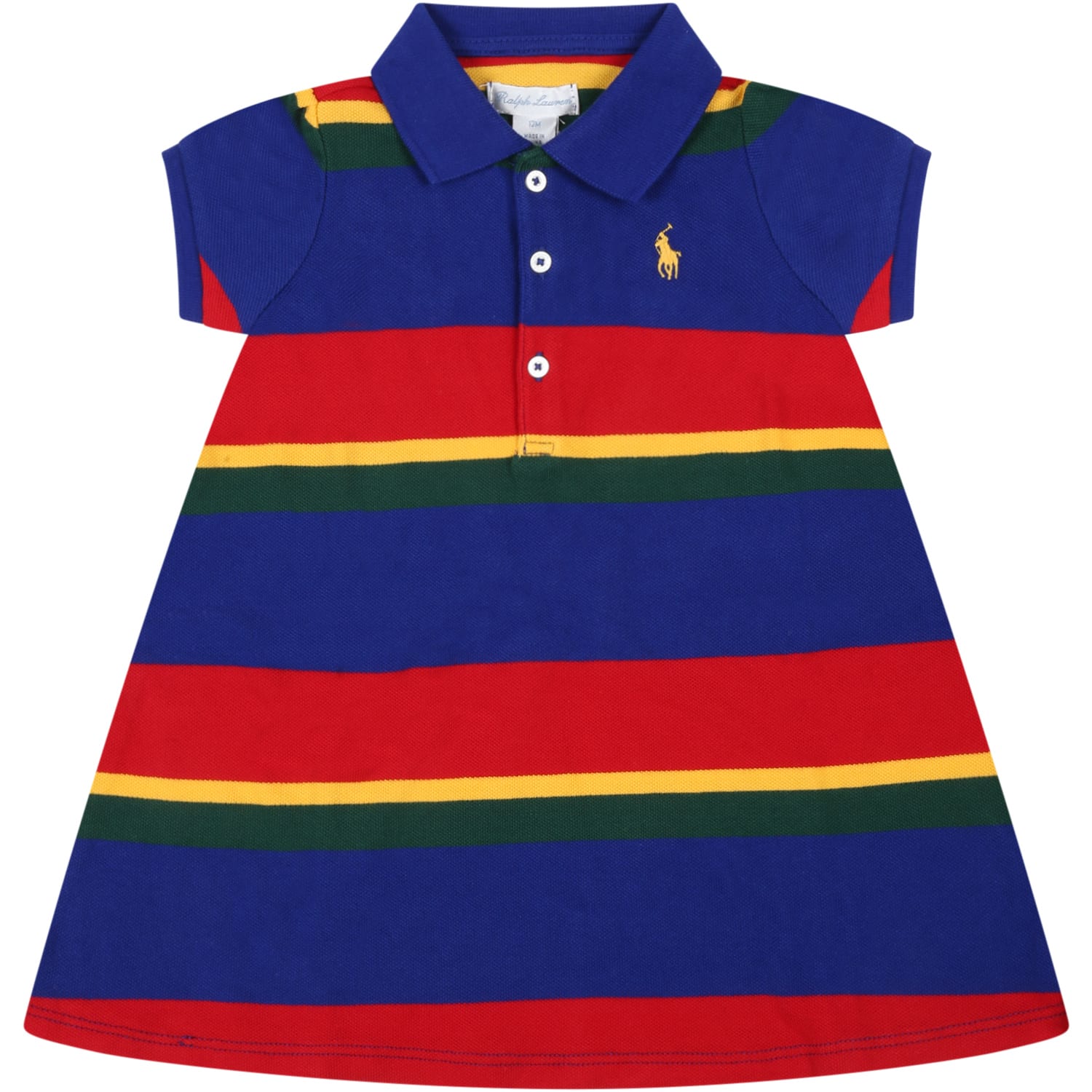 Ralph Lauren Multicolor Dress For Baby Girl With Pony Logo