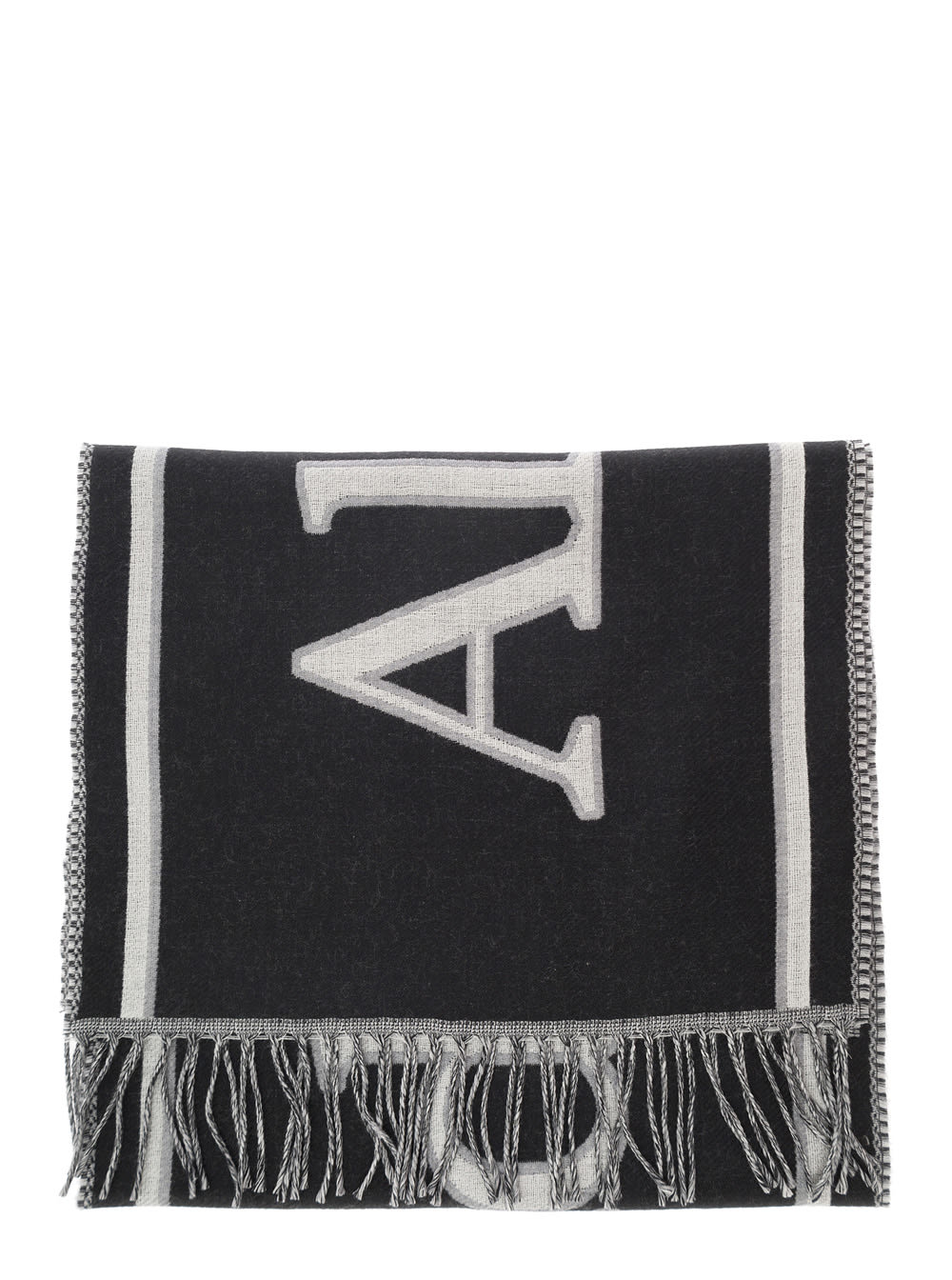 Shop Alexander Mcqueen Black And White Scarf With Varsity Logo In Wool Man In Black/ivory