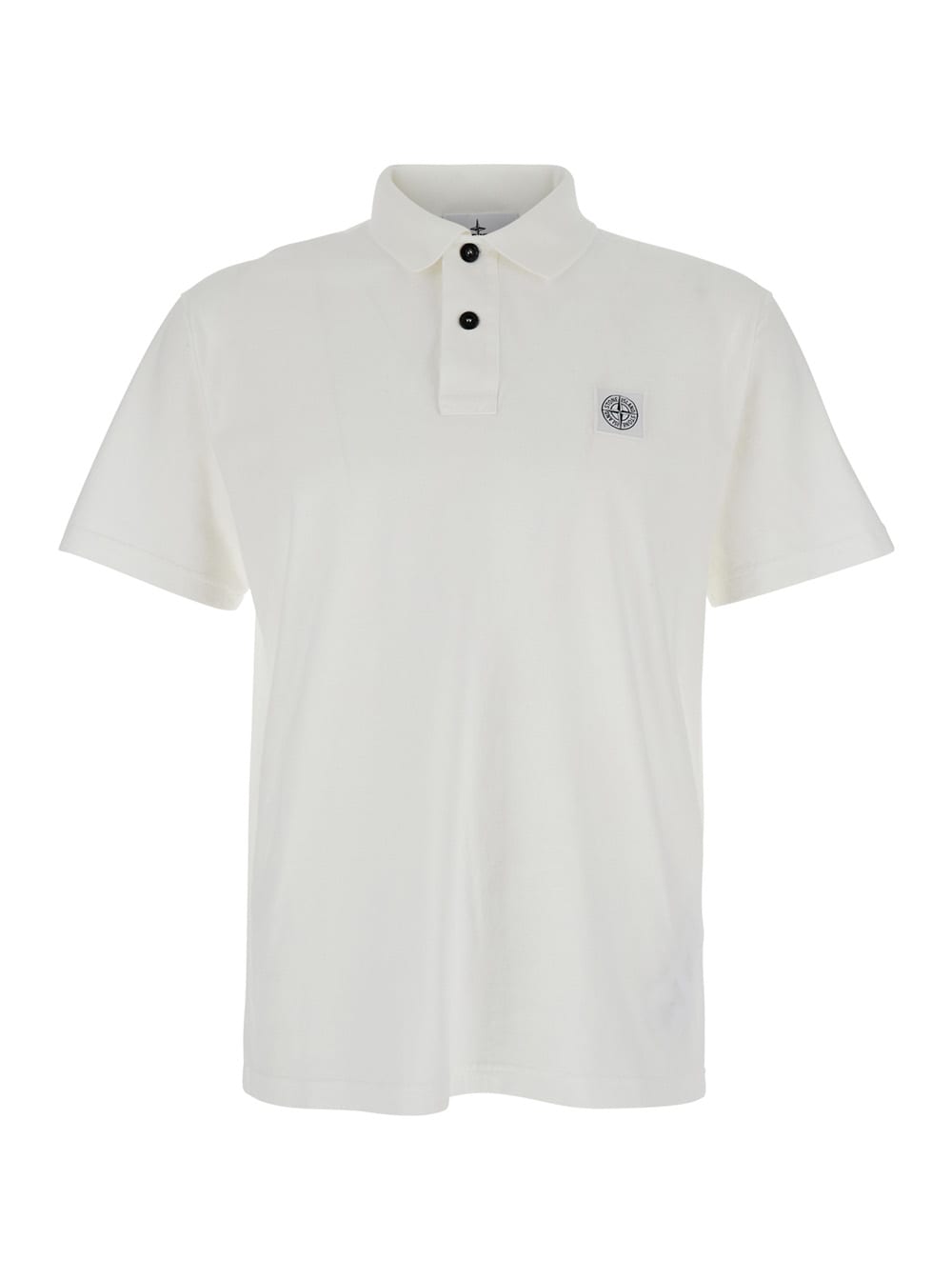 Stone Island White Polo Shirt With Logo Patch On The Front In Cotton Man In White