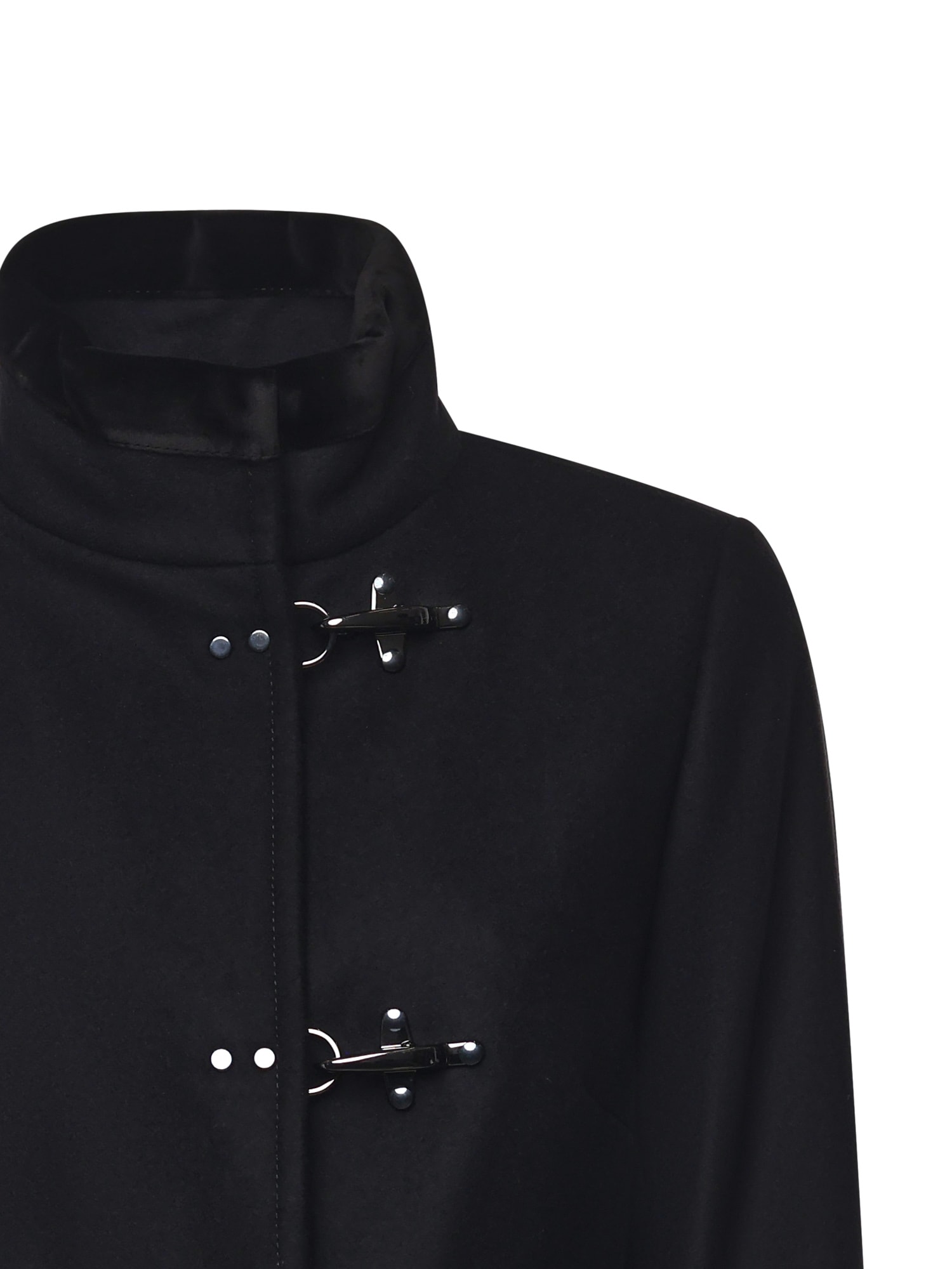 Fay Structured Black Coat With Stand-up Collar And Toggle Closures In Black
