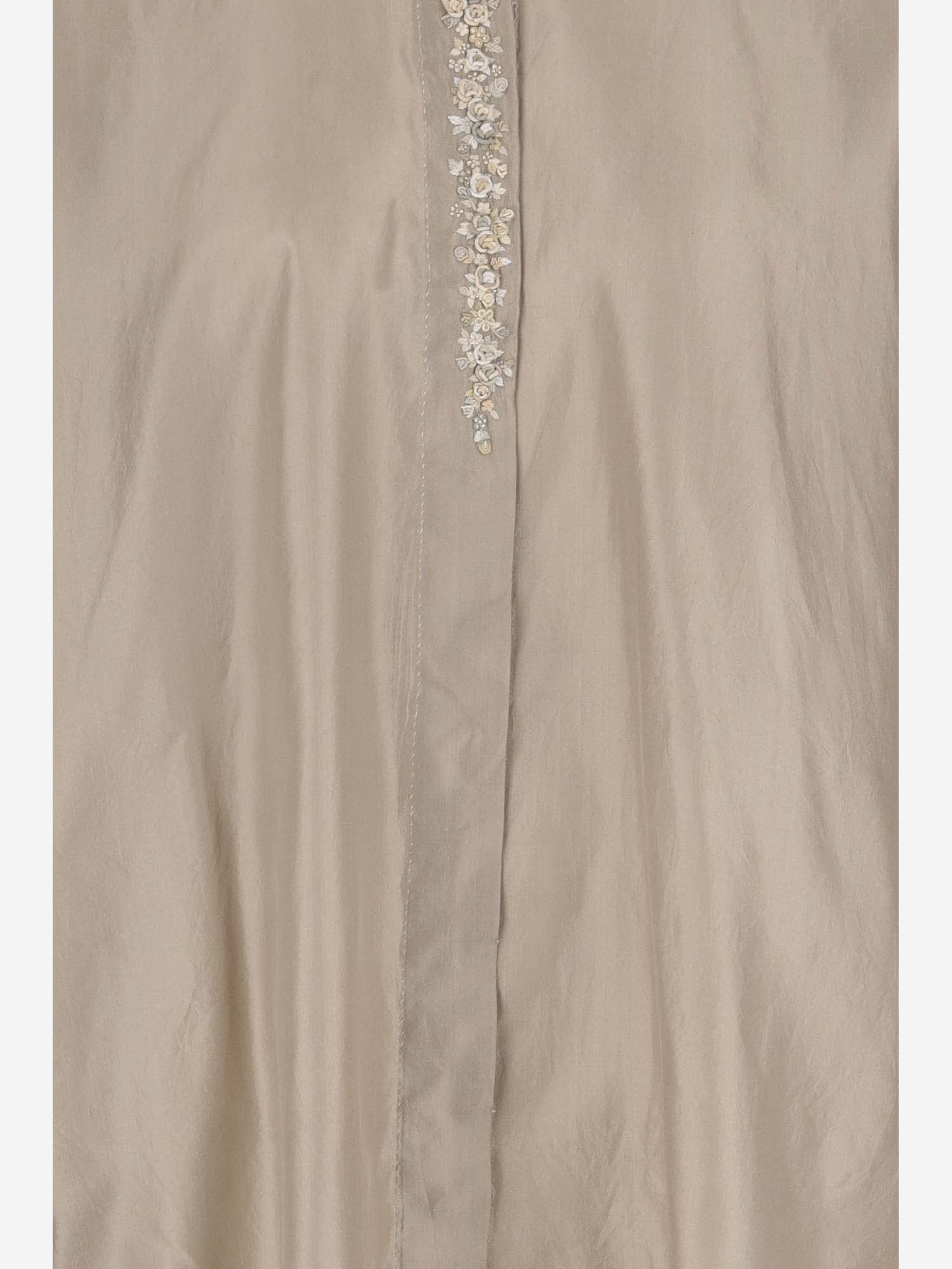 Shop Péro Long Silk Shirt With Floral Embroidery In Beige