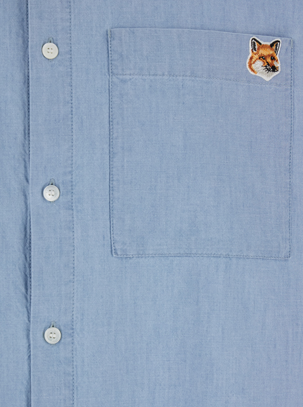 Maison Kitsuné Blue Shirt With Classic Collar And Logo Patch On The Front In Cotton Man