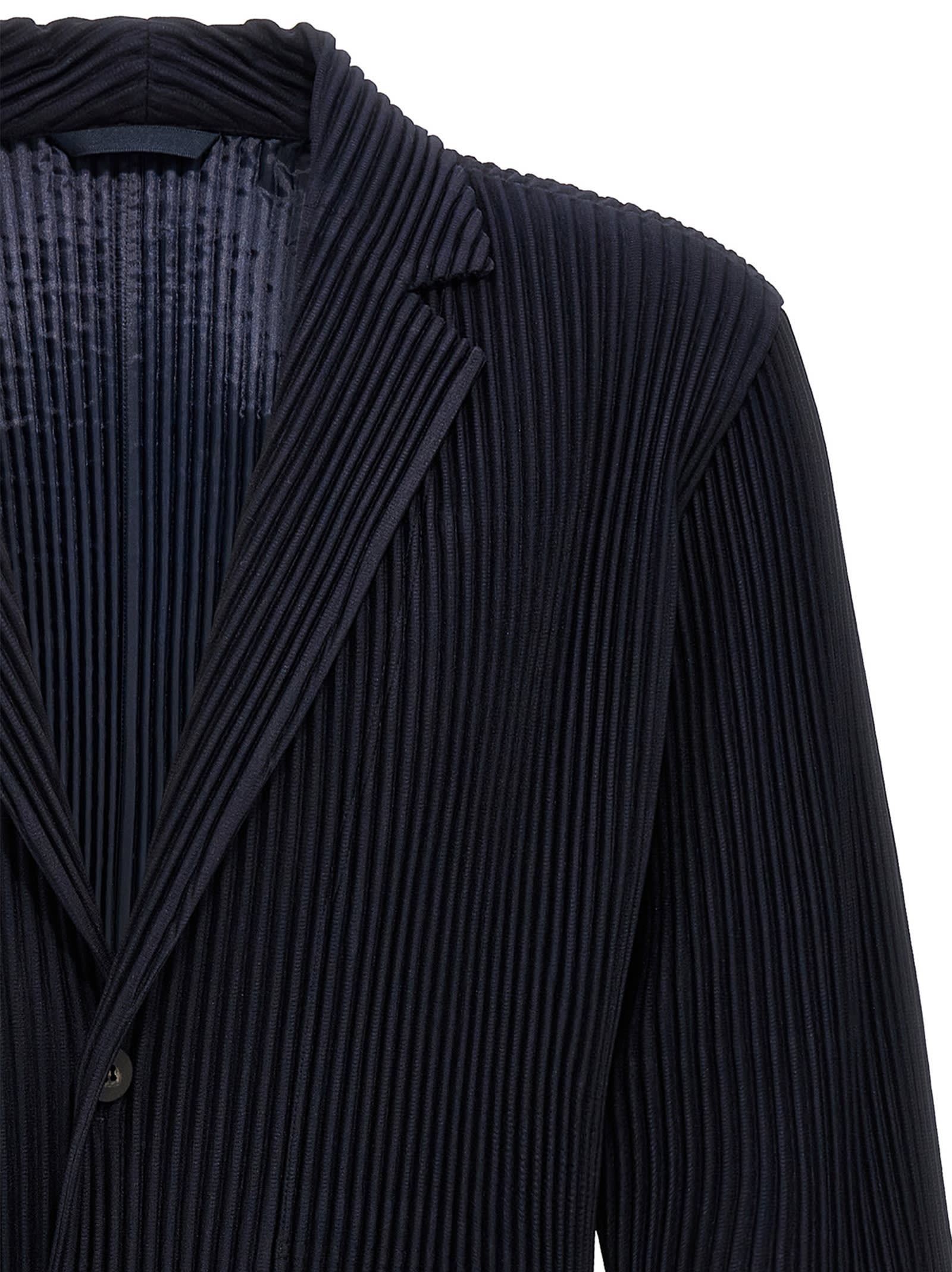 Issey Miyake Pleated Fabric Single-breasted Blazer In Blue