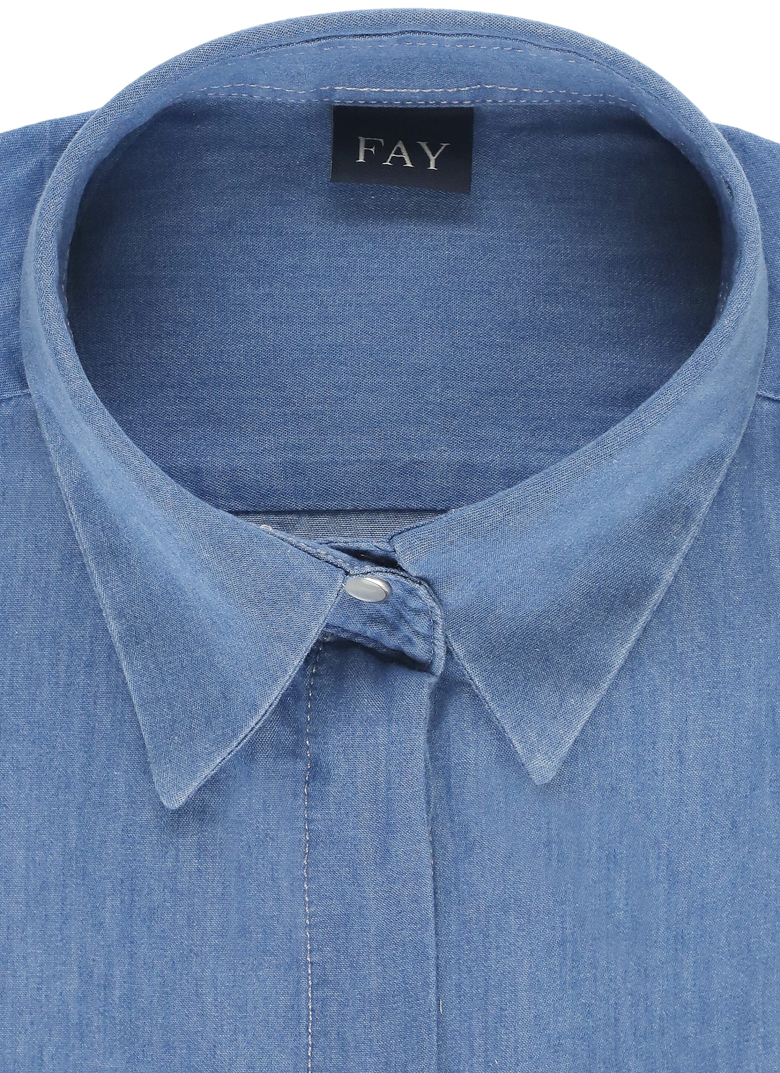 Fay Denim Shirt With Button Placket And Collar In Blue