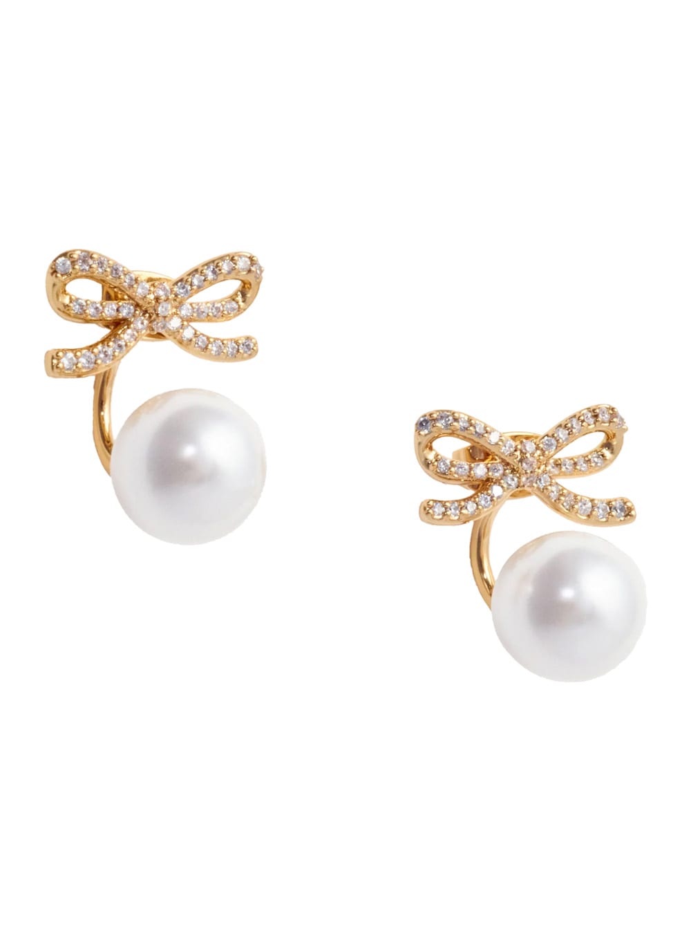 Self-portrait Crystal And Faux Pearl Bow Jacket Earrings In Neutral