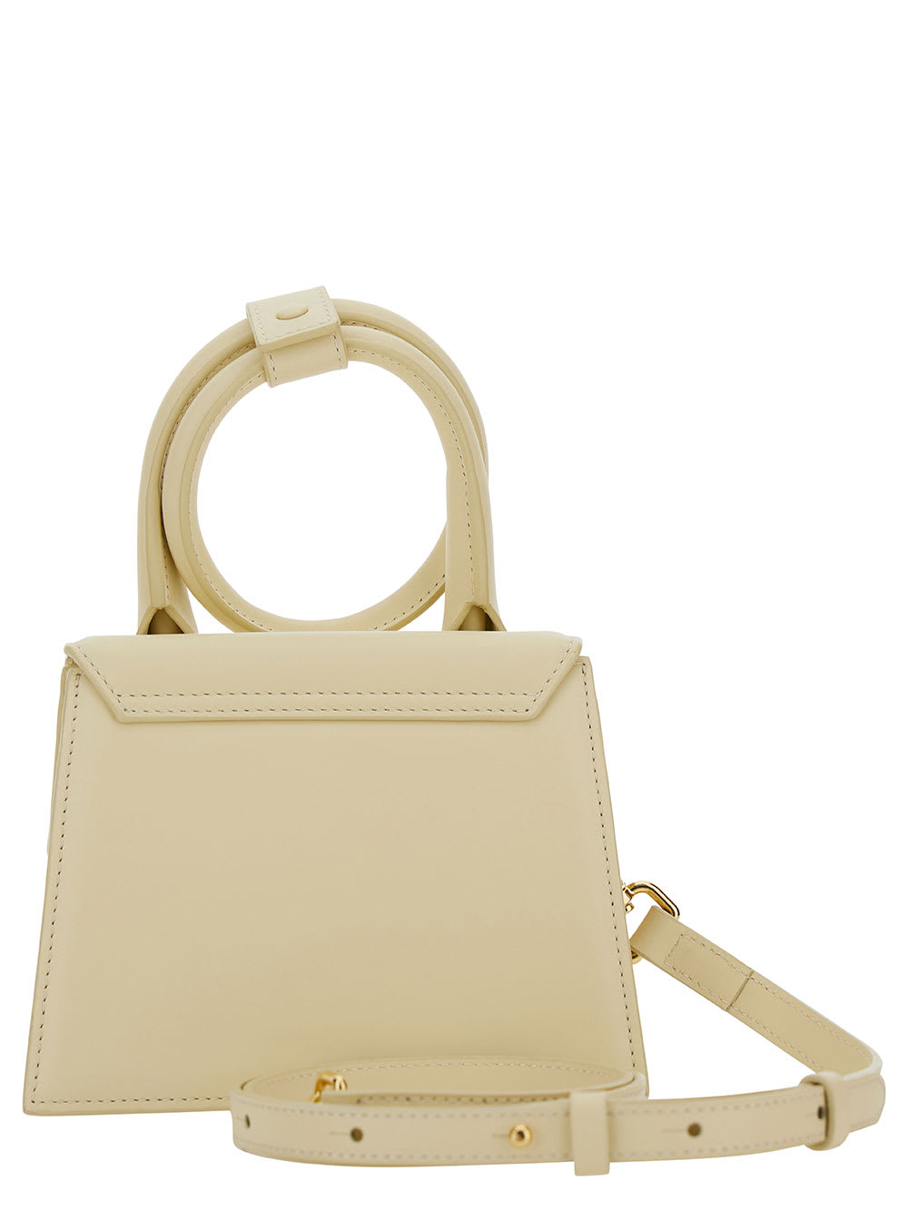 Shop Jacquemus Le Chiquito Noeud Ivory Crossbody Bag With Logo In Leather Woman In Beige