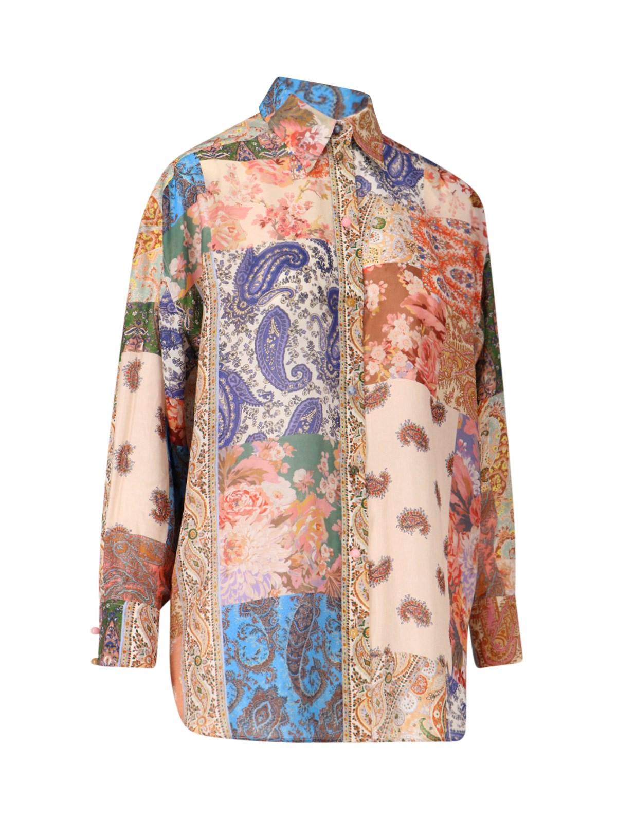 Zimmermann Patchwork Effect Silk Davi Blouse With Jewels Buttons In Multicolor