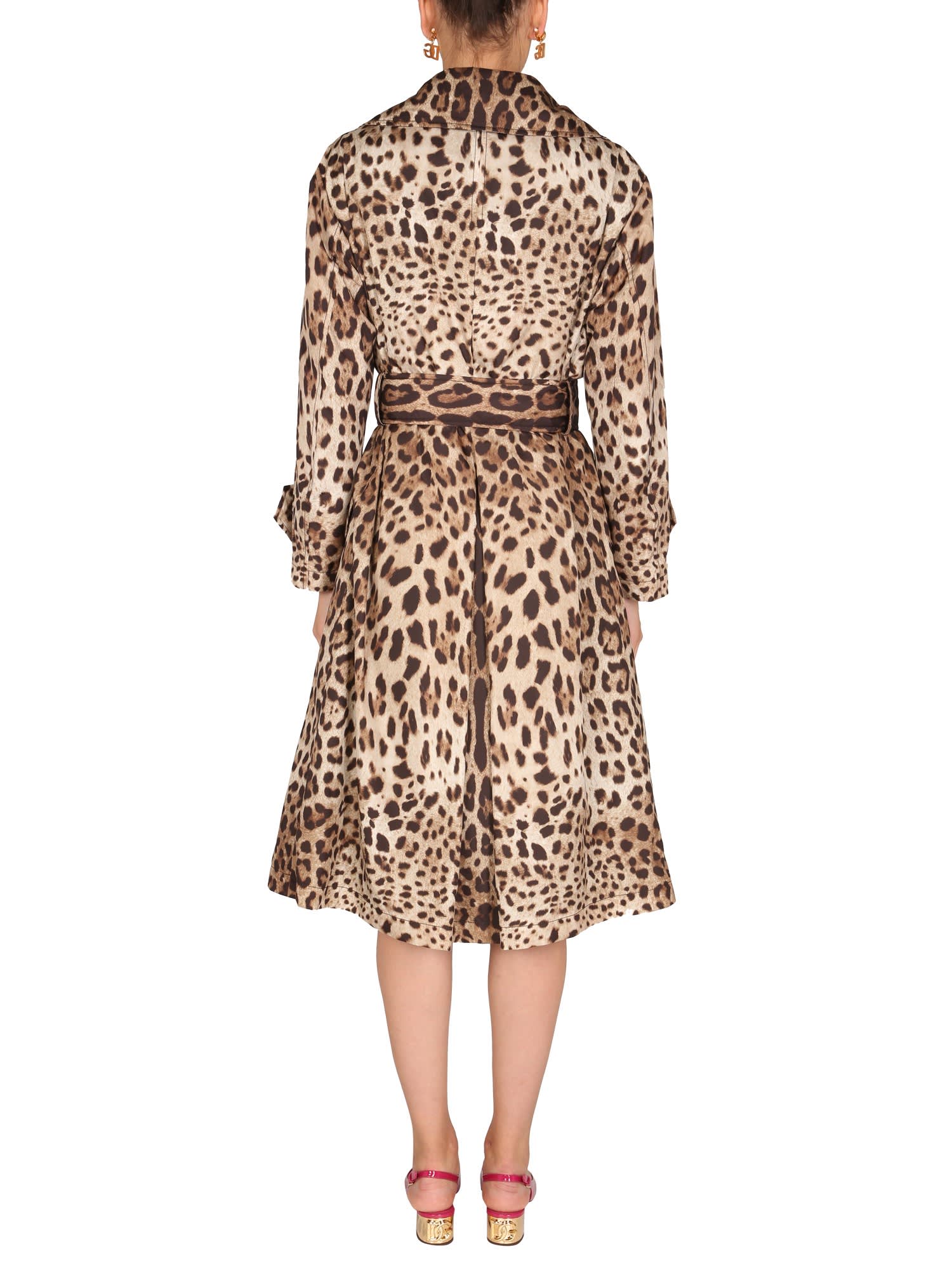 Dolce & Gabbana Leopard Print Trench Coat in Brown