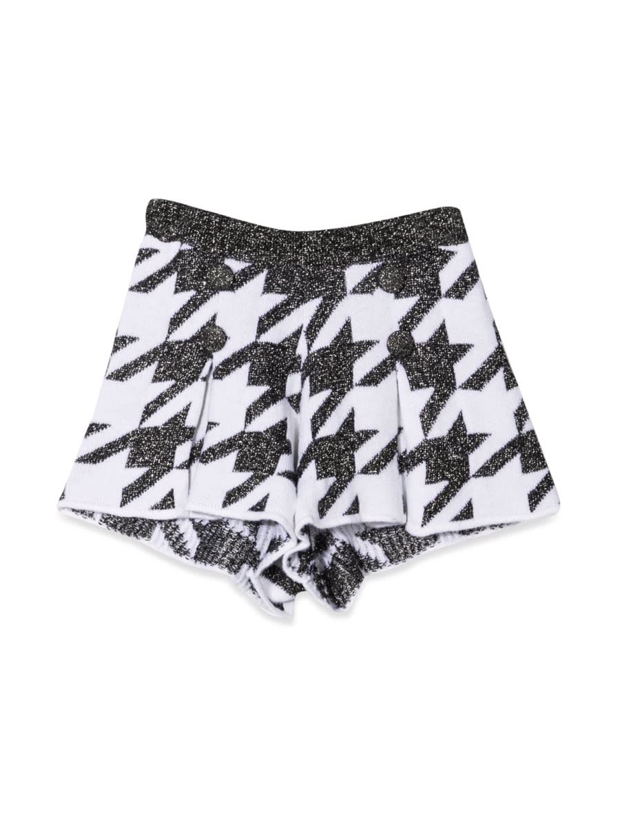 Simonetta Teen Houndstooth-pattern Knitted Shorts In Black