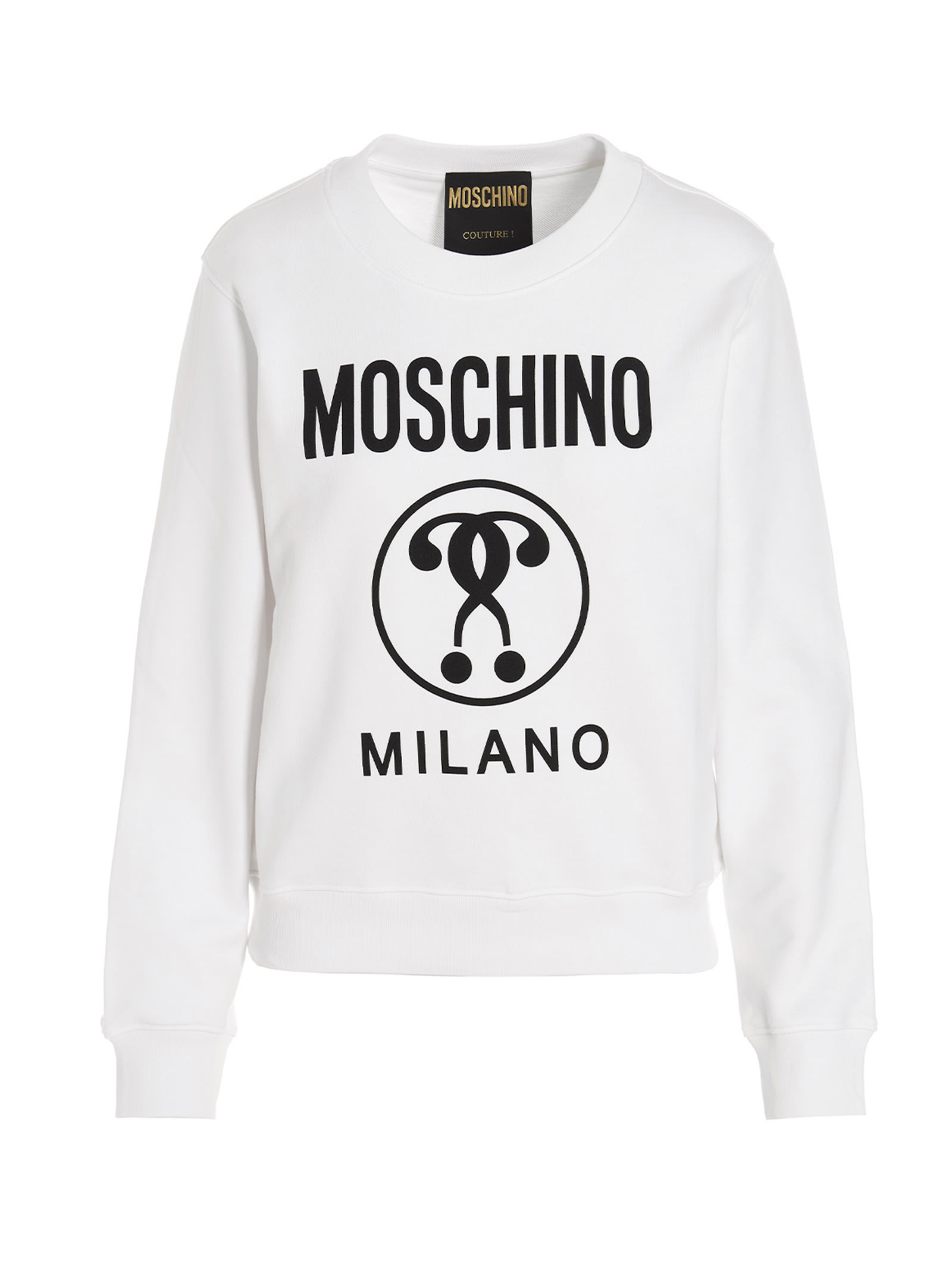 Moschino Double Question Mark Cotton Sweatshirt In White | ModeSens