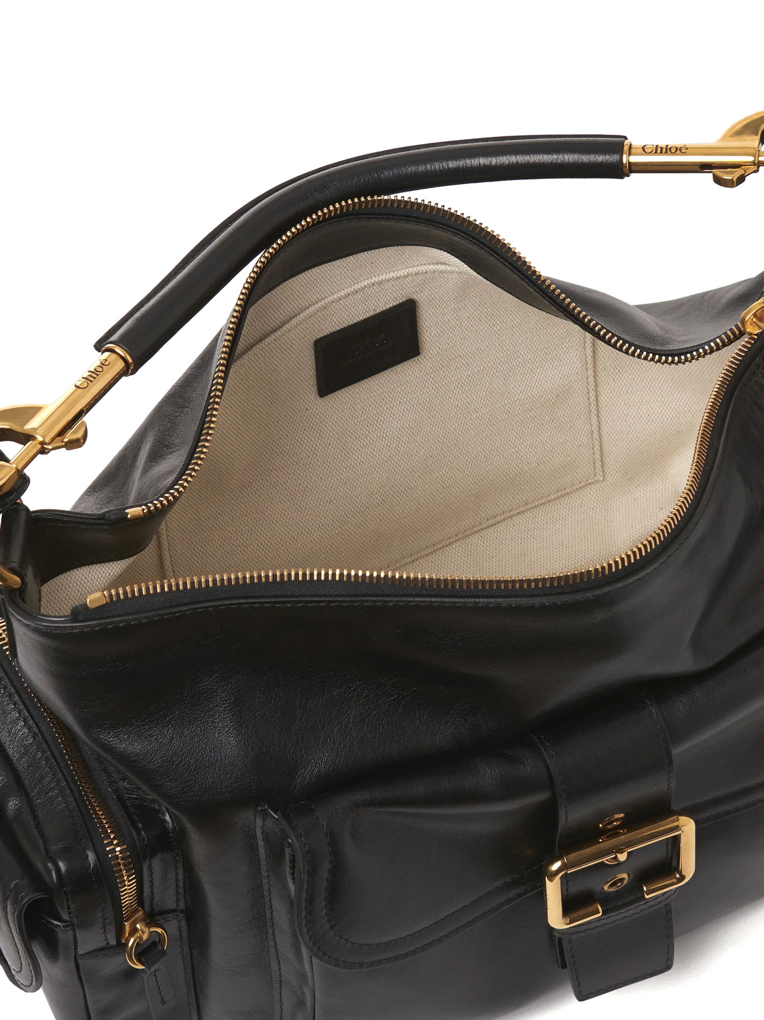 Chloé Medium Double Carry Leather Shoulder Bag In Black