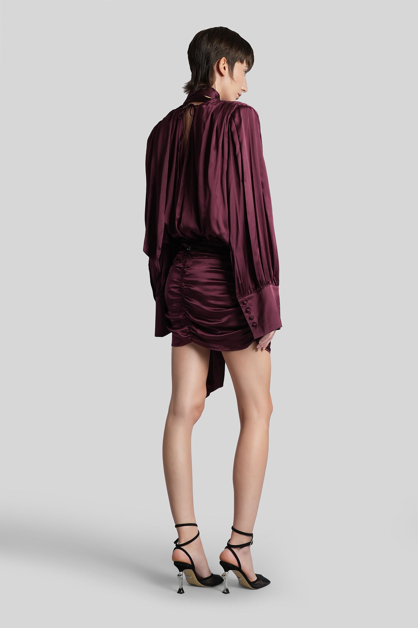 Rotate Birger Christensen Bordeaux Draped Silk Mini Dress In Burgundy