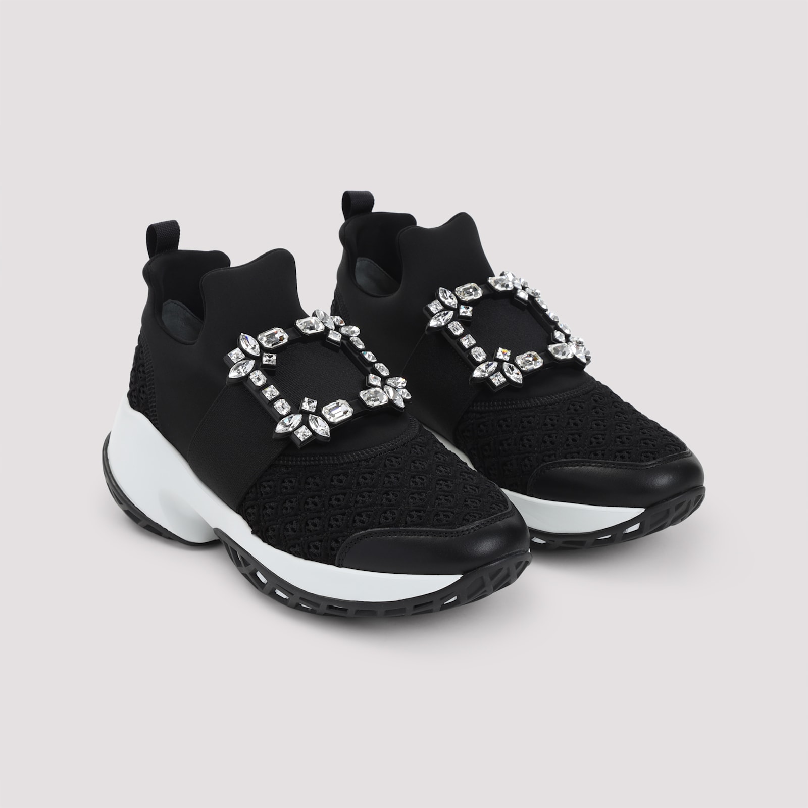 Roger Vivier Crystal-embellished Black Slip-on Sneakers In Black
