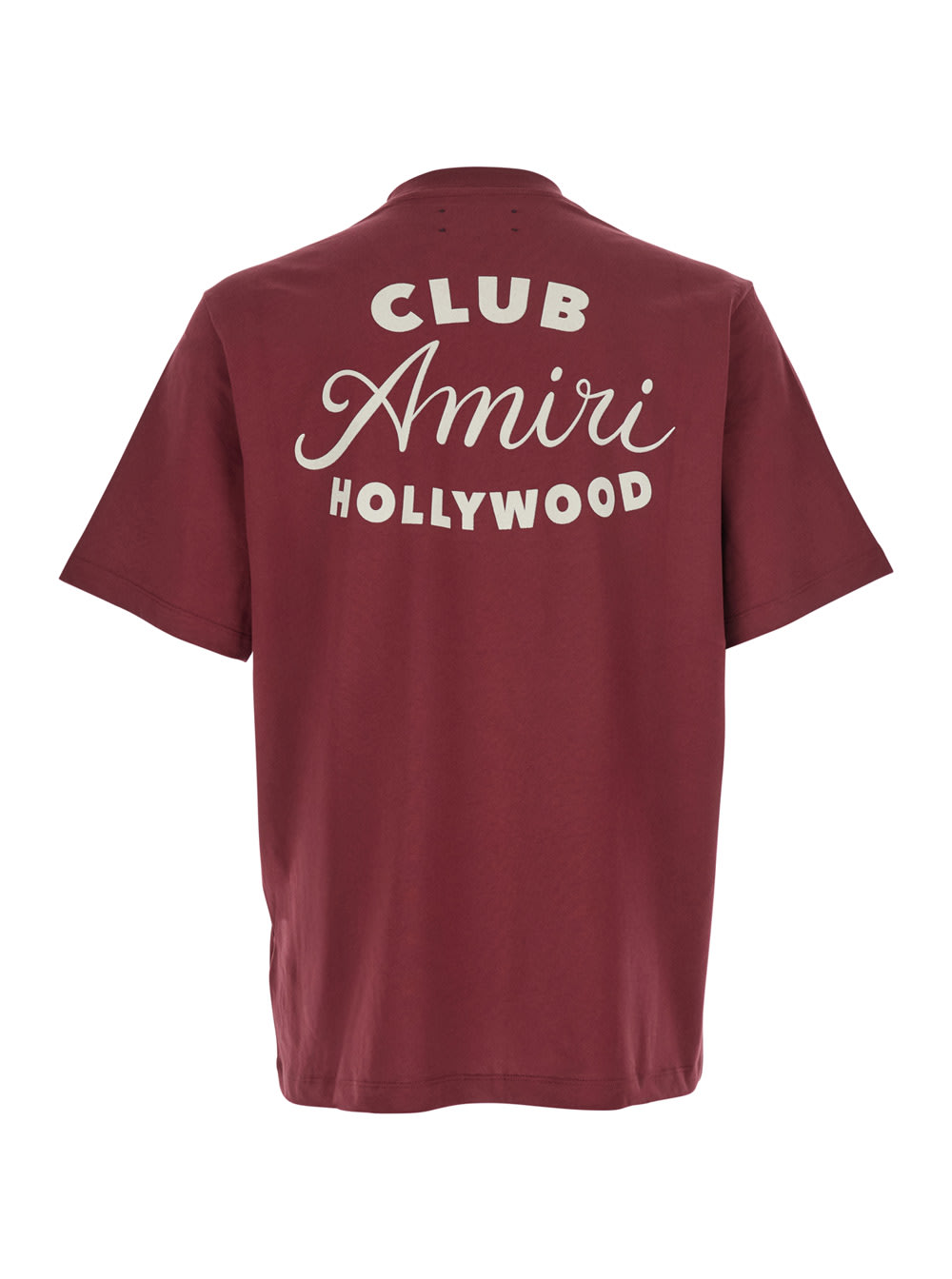 Amiri Bordeaux Crewneck T-shirt With Logo Lettering On The Front And Maxi Logo Print On The Rear In Cotton In Brown