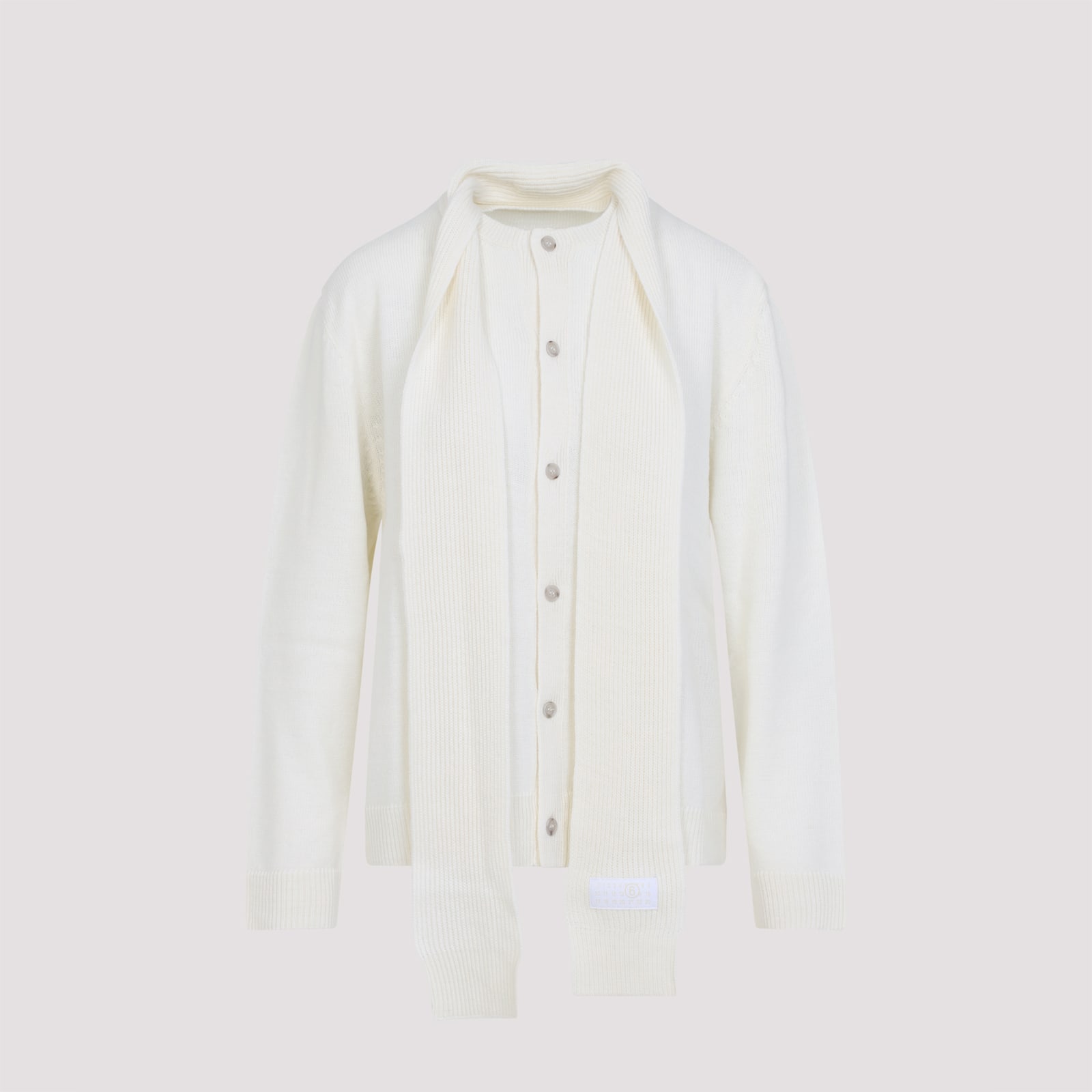 Mm6 Maison Margiela Mm6 By Maison Margiela Button-down Minimalist Wool Cardigan With Textured Knit Finish In White