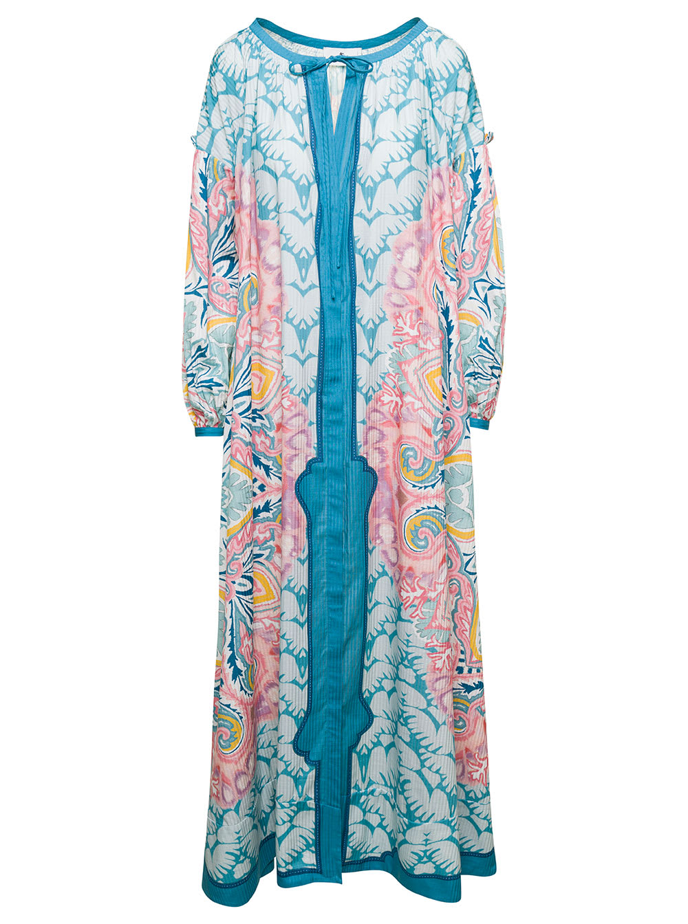 ETRO PINK AND LIHT-BLUE PAISLEY MAXI-DRESS IN COTTON BLEND WOMAN