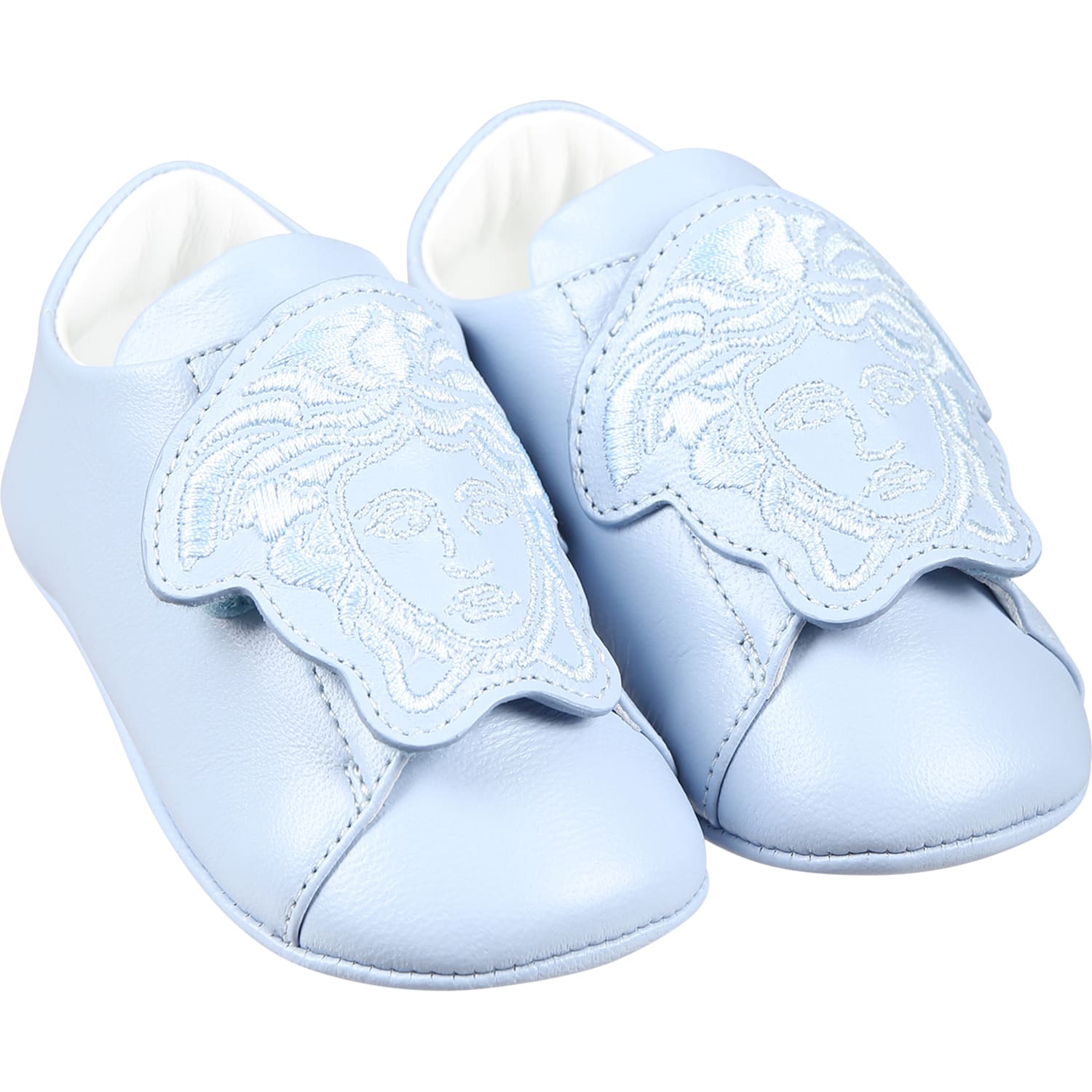 Shop Versace Light Blue Sneakers For Babies With Medusa