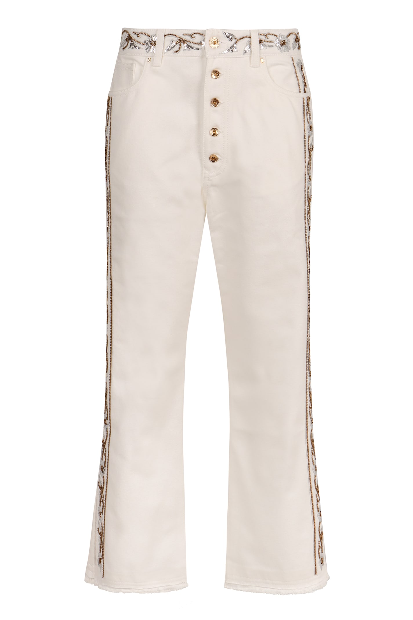 Shop Rabanne Cropped Flared Jeans In White