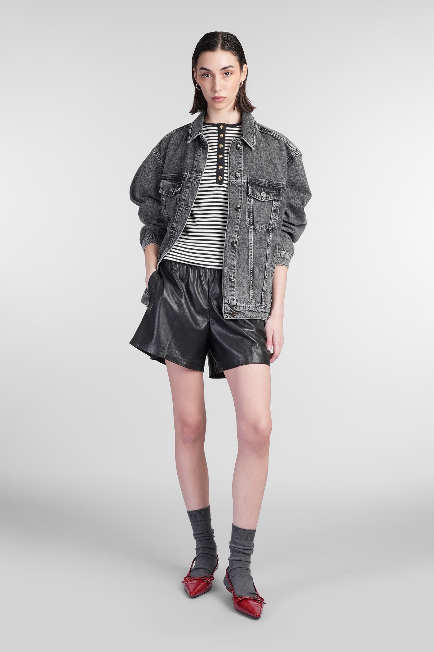 Shop Anine Bing Rory Denim Jackets In Grey Cotton
