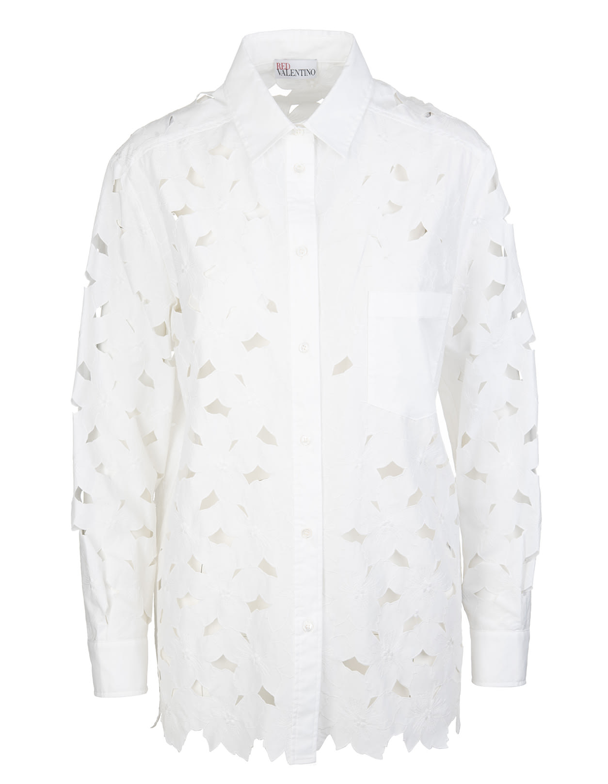 Red Valentino Cottons FLORAL EMBROIDERED CUT-OUT SHIRT