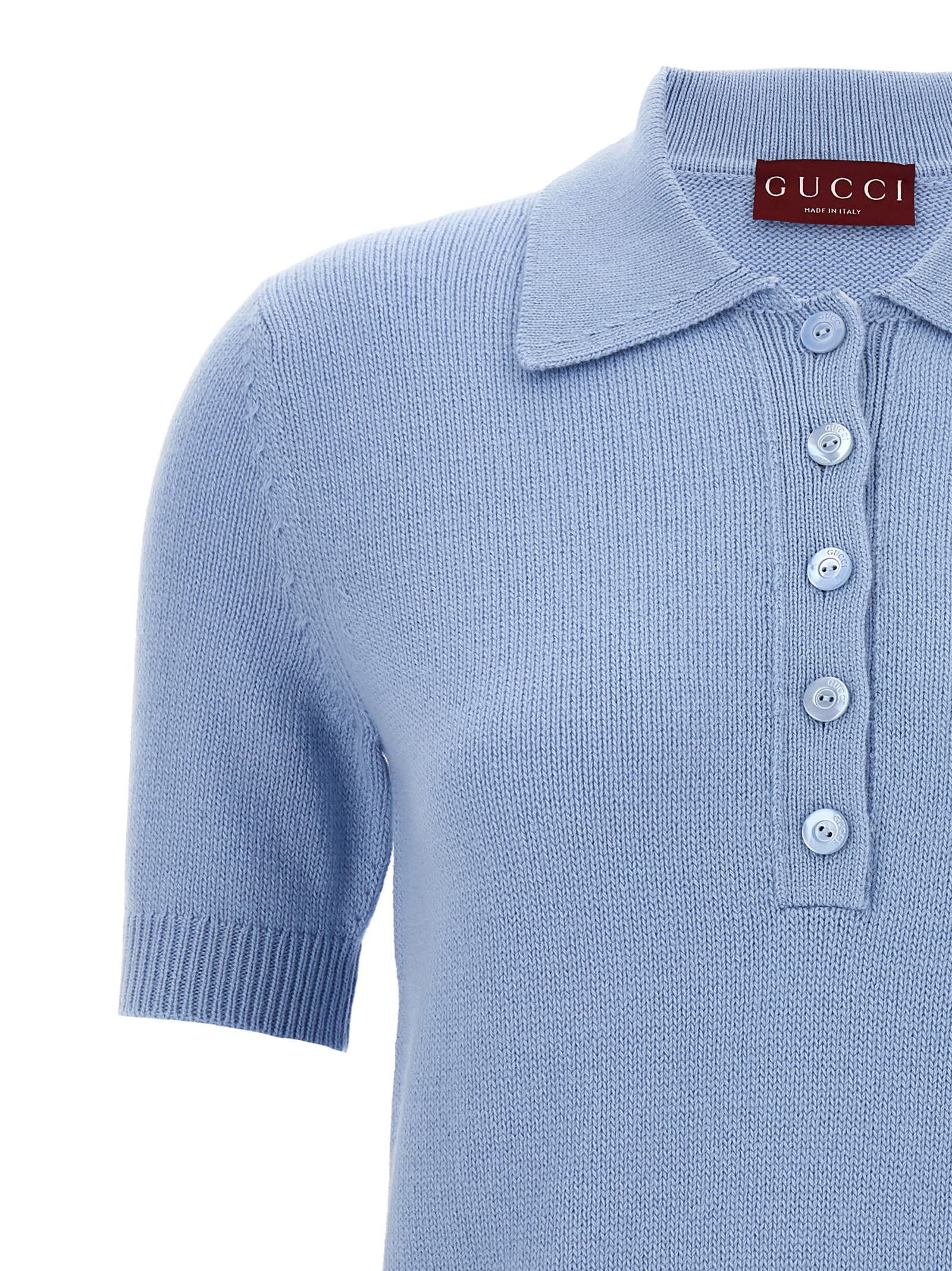 Shop Gucci Logo Embroidery Polo Shirt In Light Blue