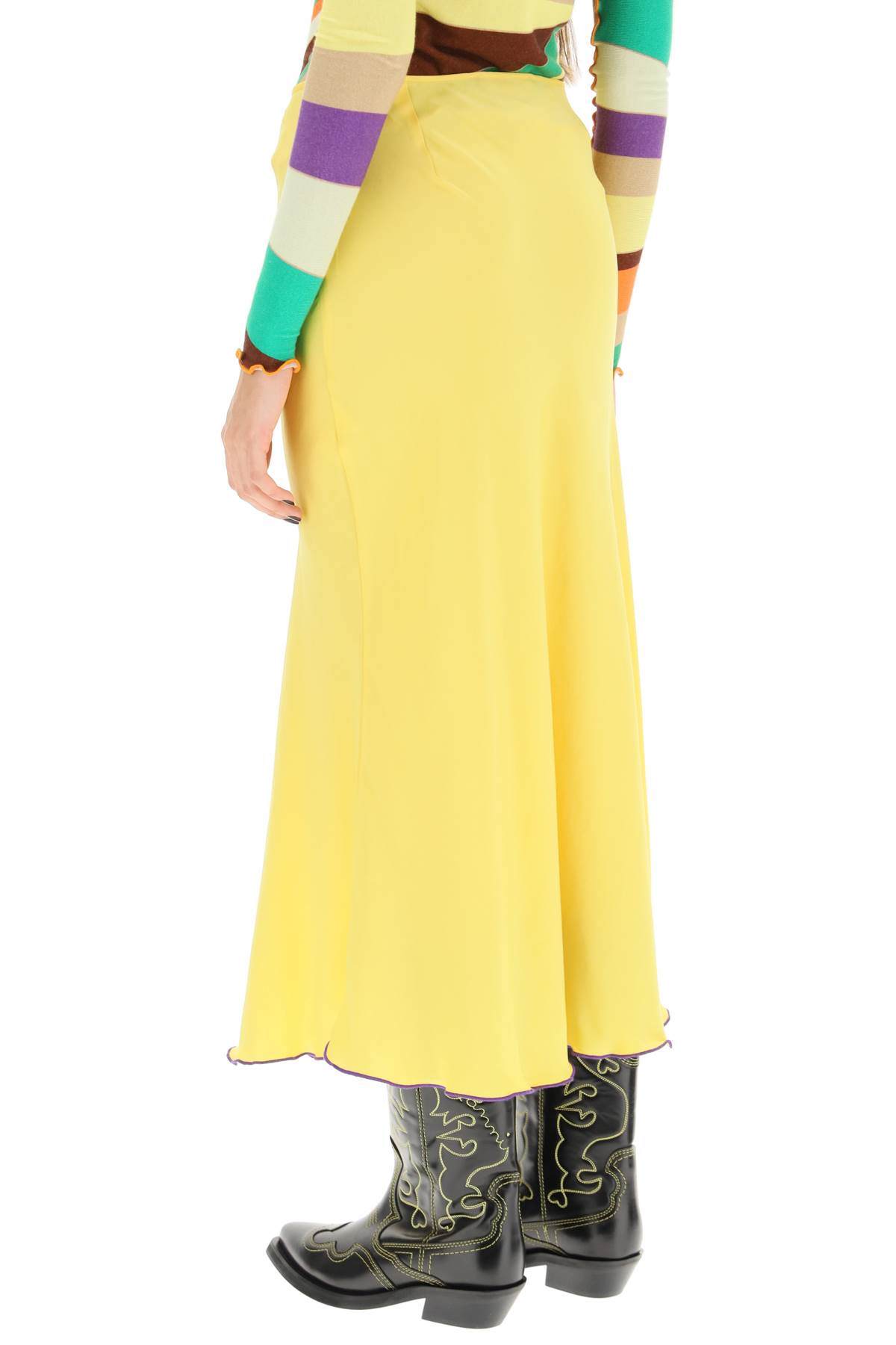Shop Siedres Prim Satin Midi Skirt In Yellow (yellow)