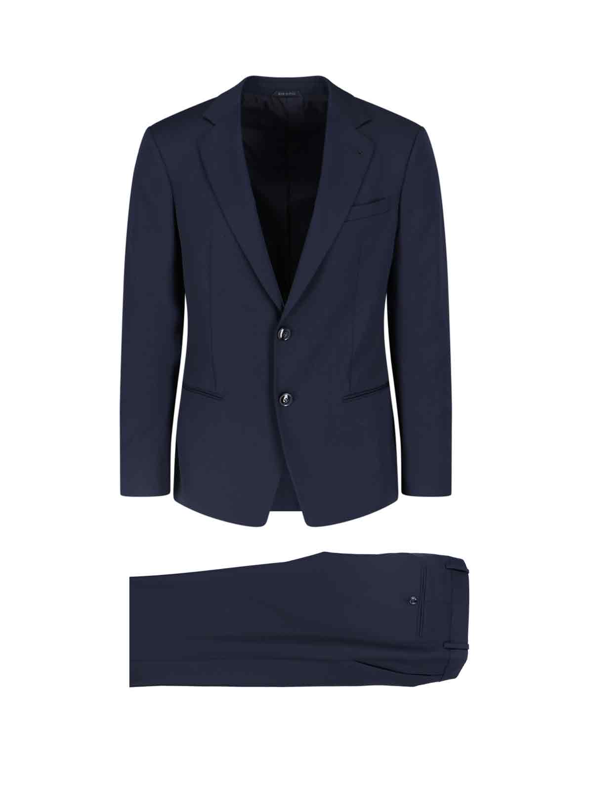 Shop Giorgio Armani Single-breasted Suit In Navy