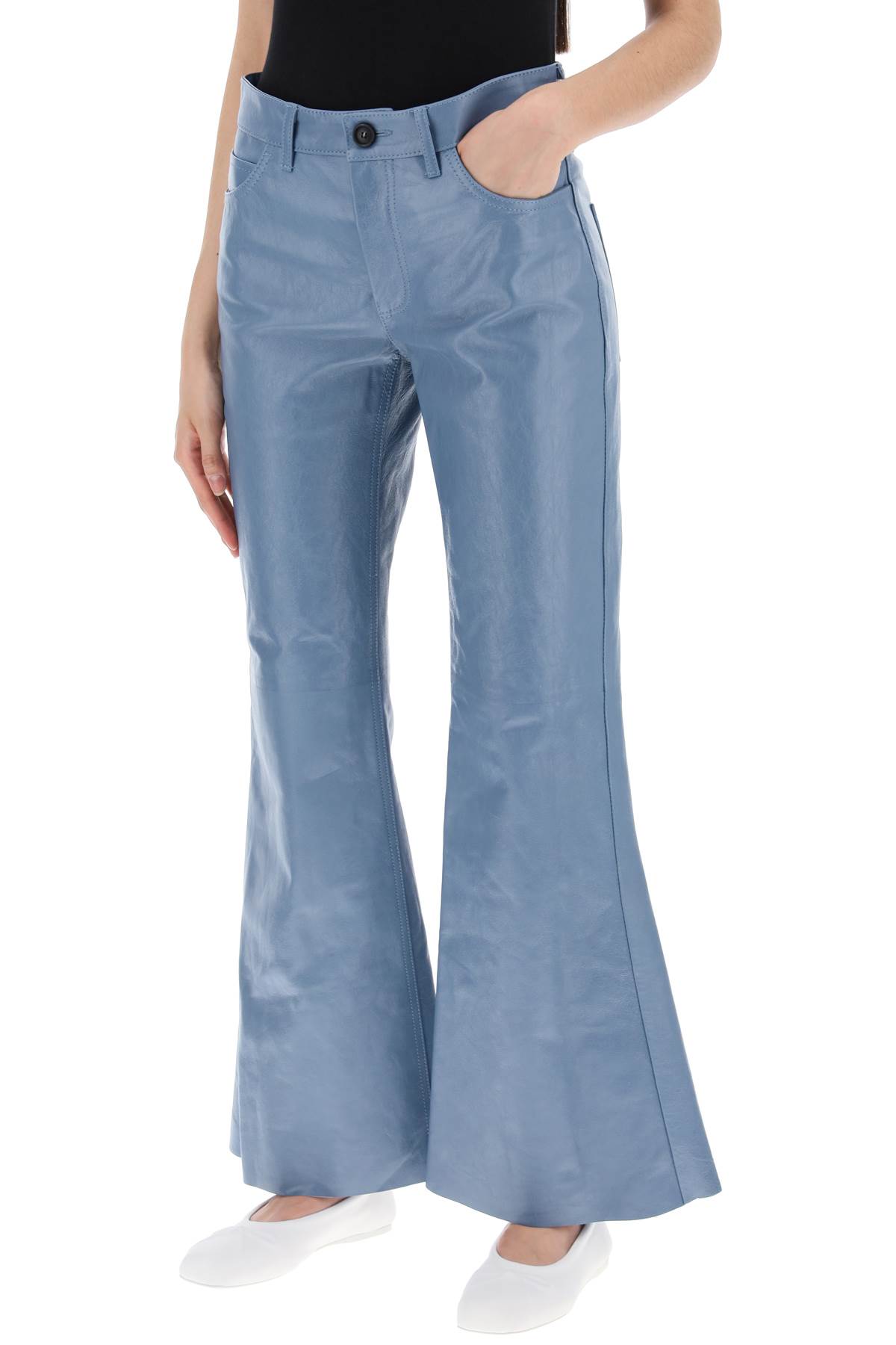 Shop Marni Flared Leather Pants For Women In Opal (light Blue)