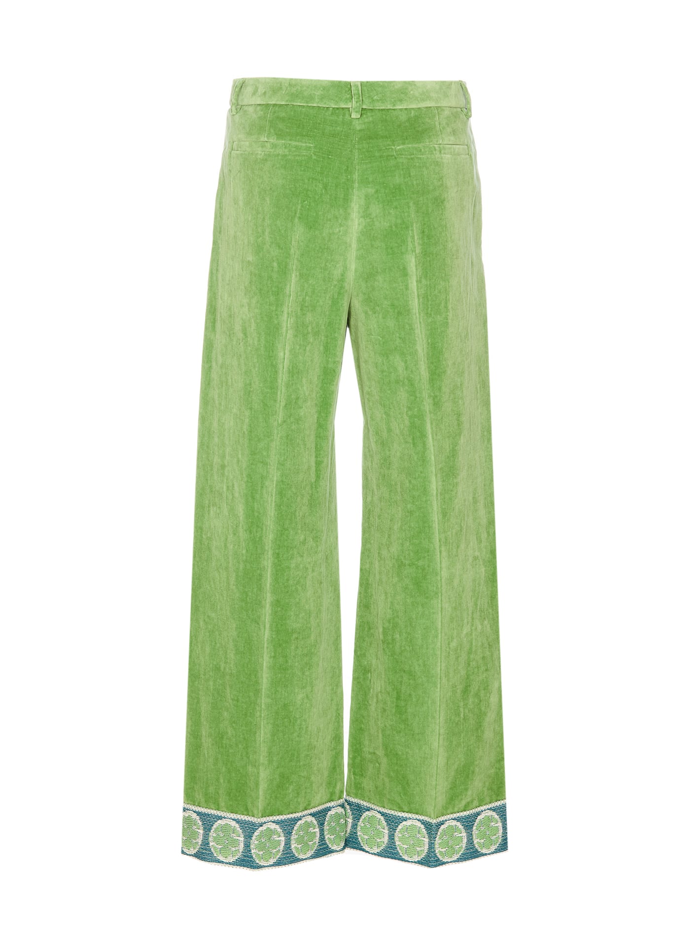 Valentino Garavani Velvet Trousers With Jacquard Hem In Green