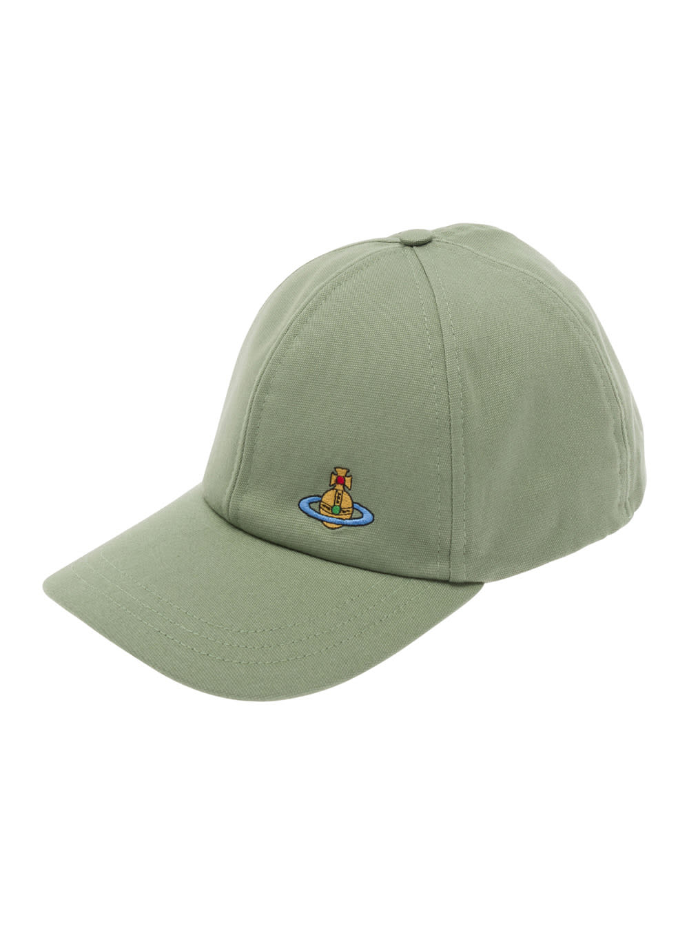 Shop Vivienne Westwood Green Baseball Cap With Orb Embroidery In Cotton Man