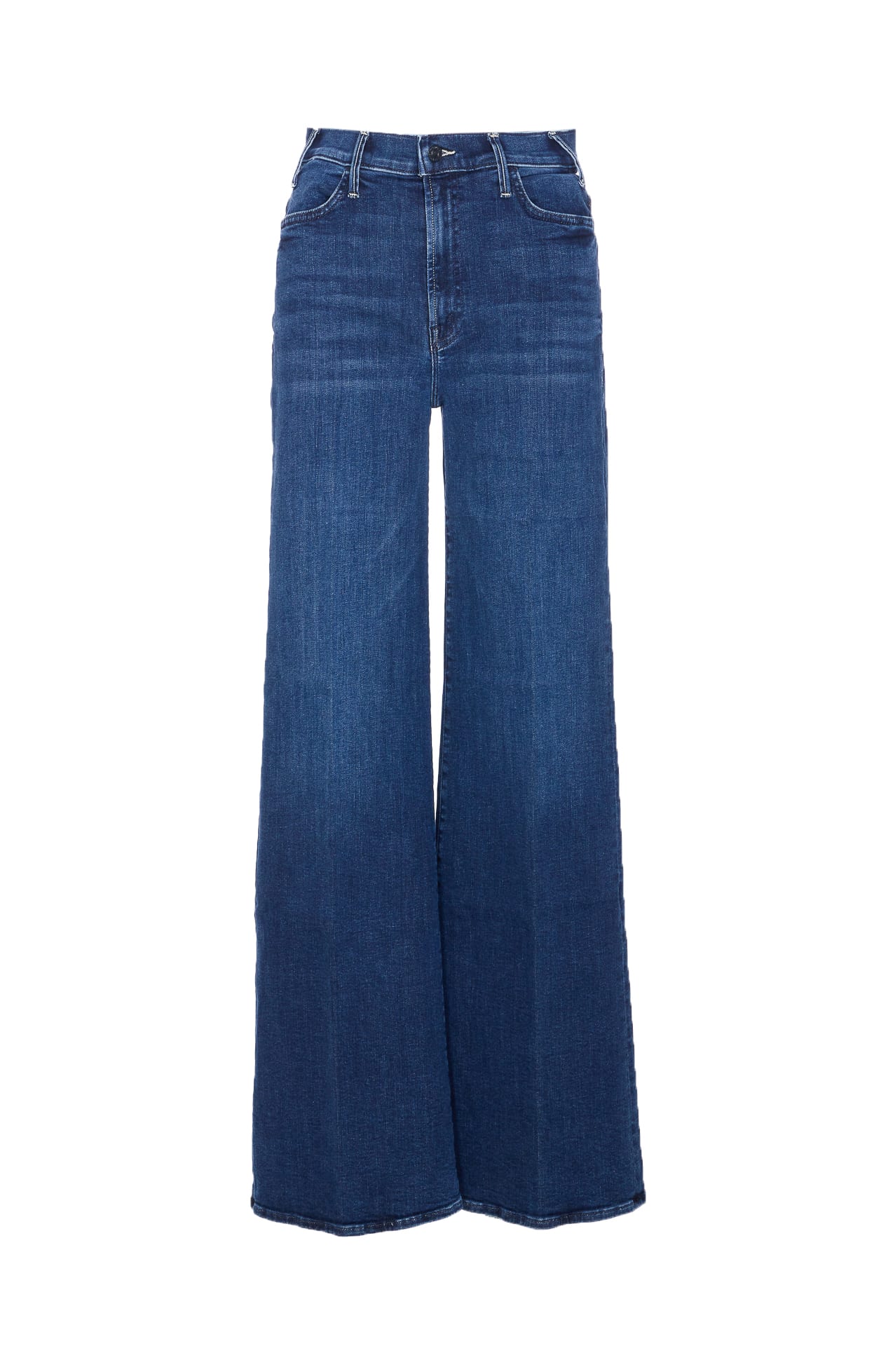Mother Wide-leg Trousers With Elasticized Fit And Contrast Stitching In Blue