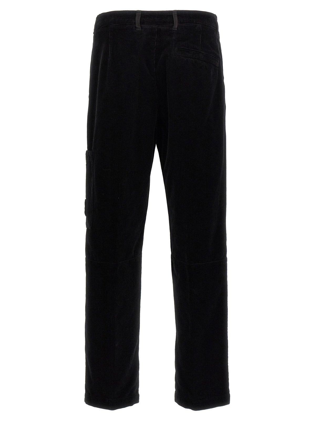 Shop Stone Island Logo-patch Corduroy Trousers In Black