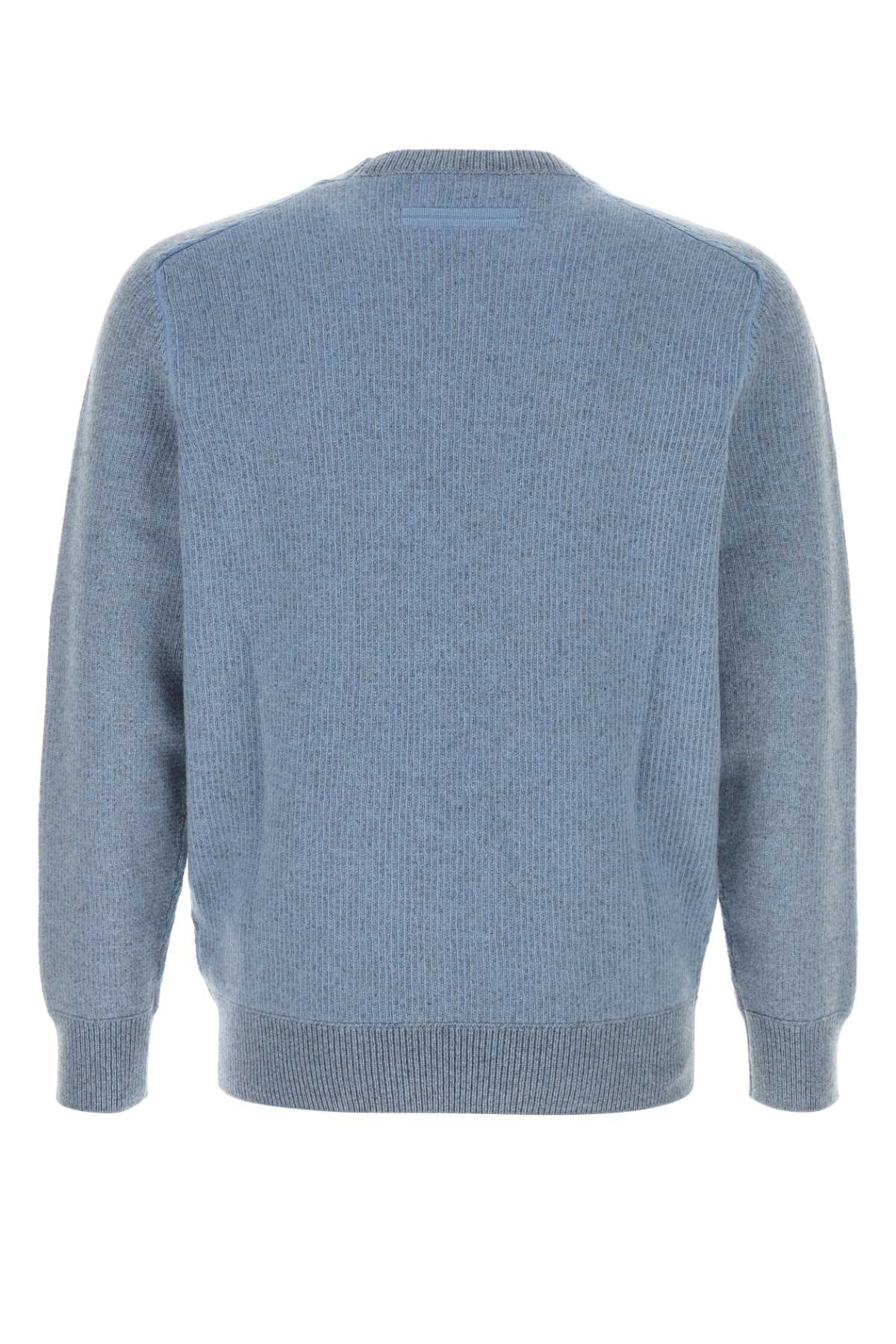 Zegna Cashmere Crew Neck Long Sleeve Sweater In Blue