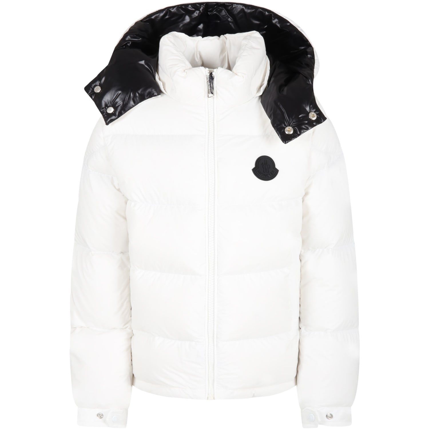 Moncler White ercan Jacket For Boy With Black Logo