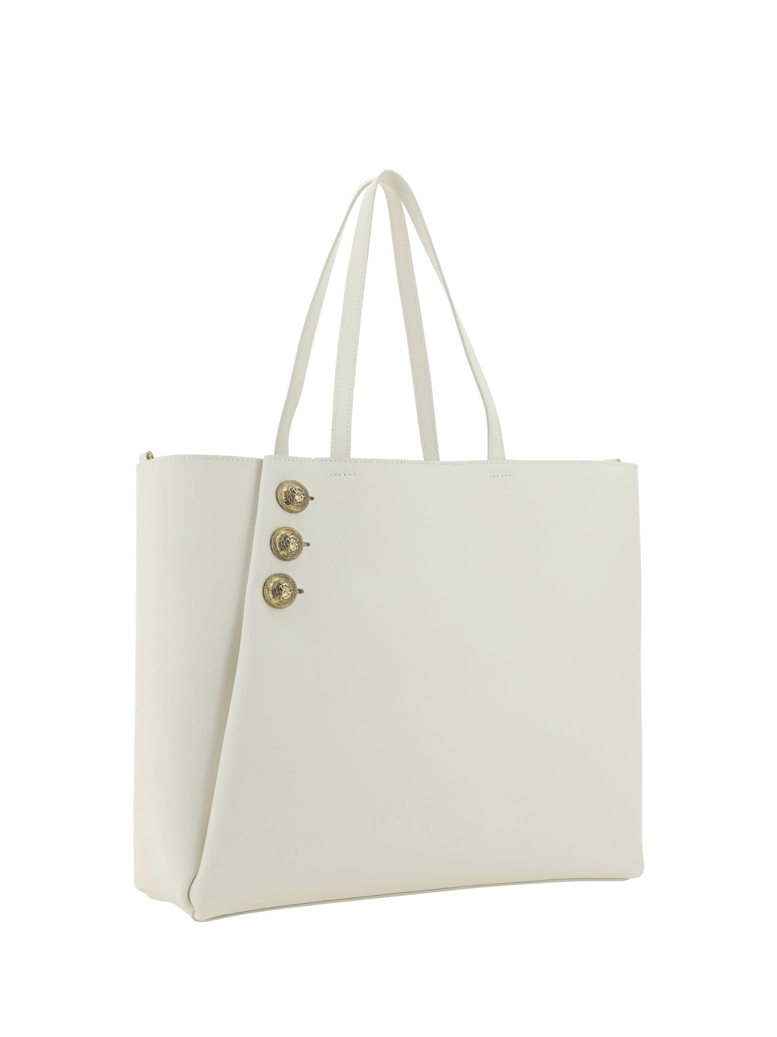 Shop Balmain Emblème Shoulder Bag In Creme