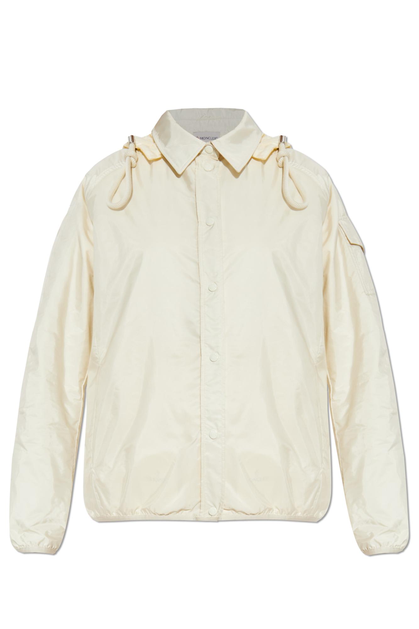 Moncler White Down Jacket With Logo Patch On The Sleeve In Tech Fabric Man In White