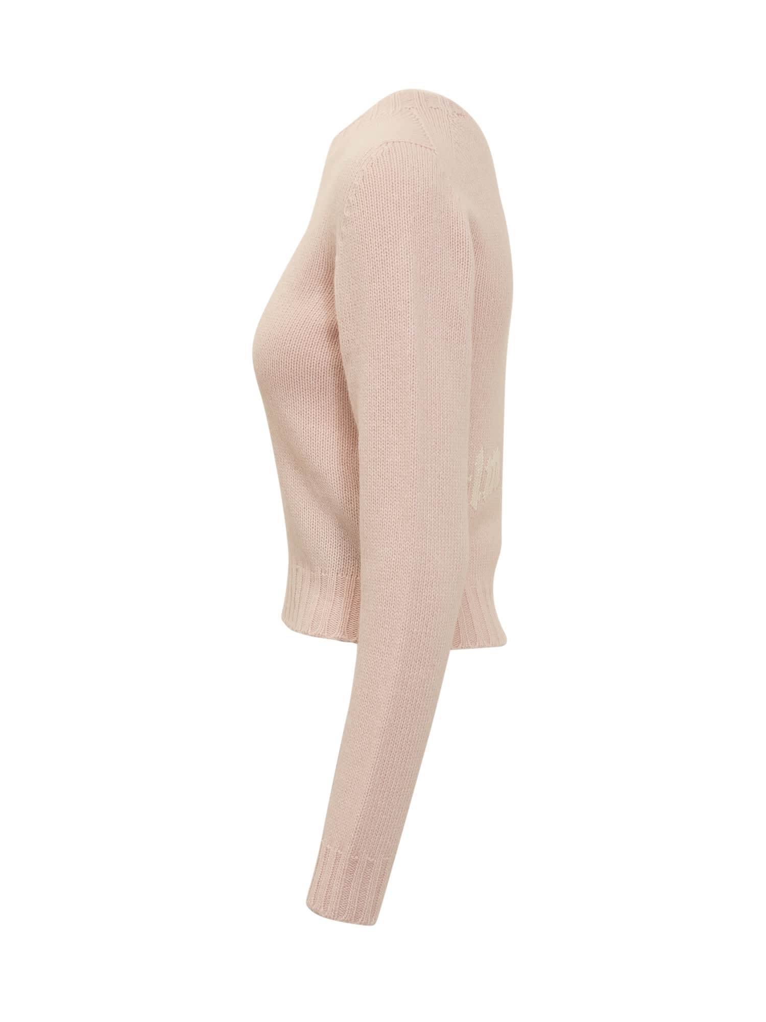 Palm Angels Knit Crew-neck Sweater With Ribbed Cuffs And Hemline In Pink White