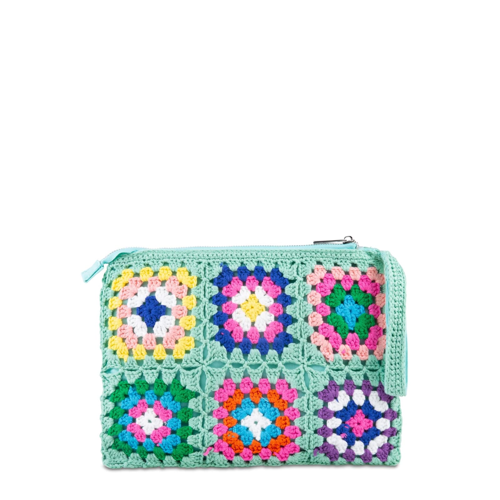 Shop Mc2 Saint Barth Parisienne Water Green Crochet Pouch Bag With Saint Barth Embroidery