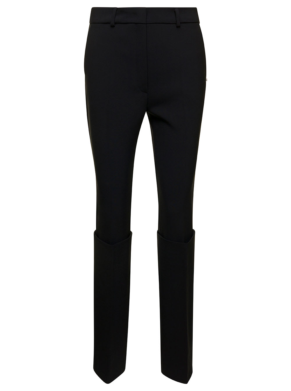 Shop Sportmax Black Slim Pants With Deep Turn-up Detail In Stretch Wool Blend Woman