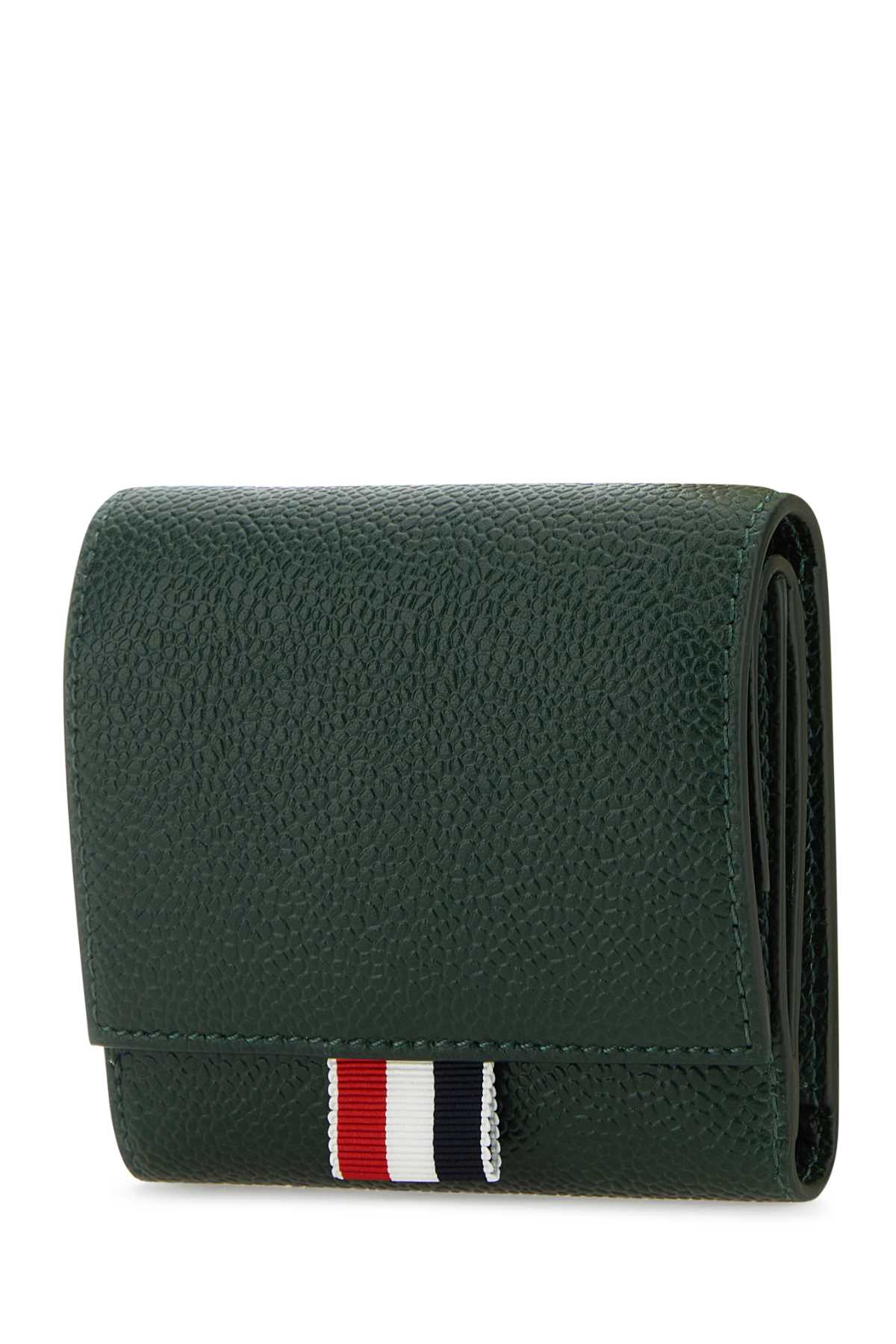 Shop Thom Browne Buttale Green Leather Wallet In Dkgreen