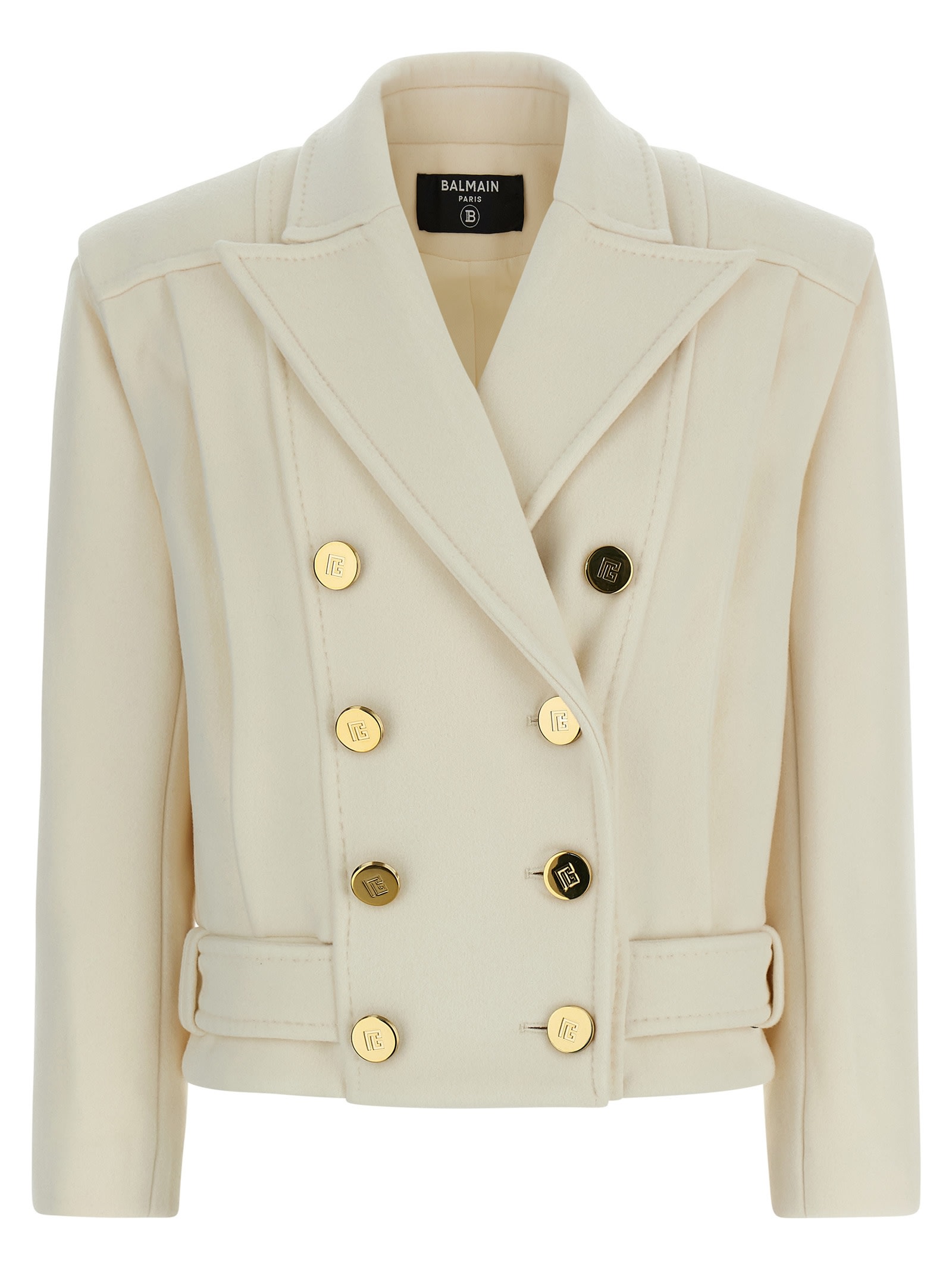 Balmain Double-breasted Coat In White