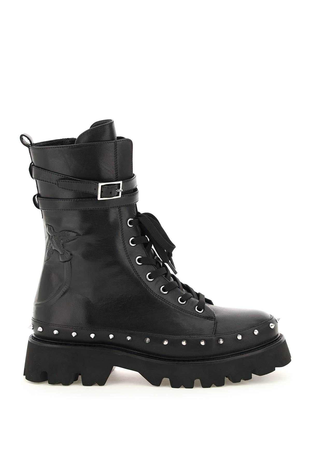 Pinko Leather Combat Boots With Studs